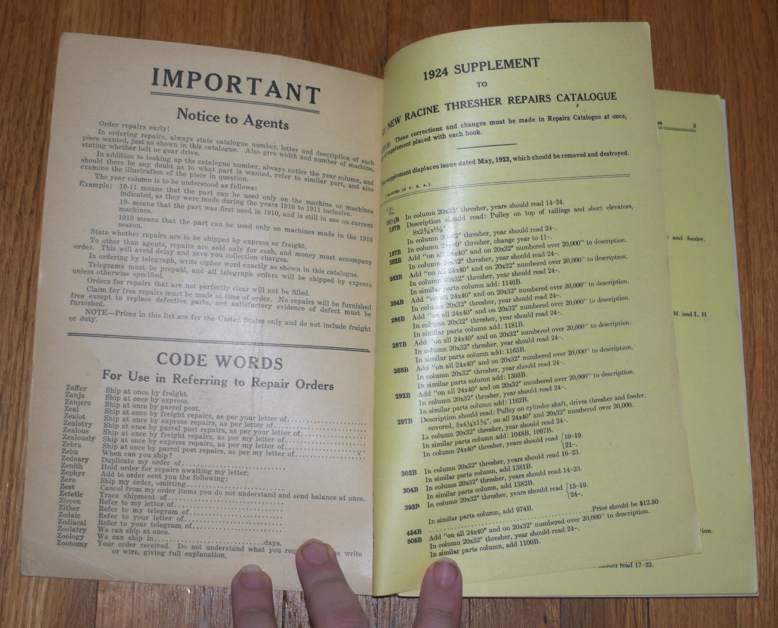 Vintage 1925 New Racine Threshers Farm Catalog Price List Repair Parts Tractors