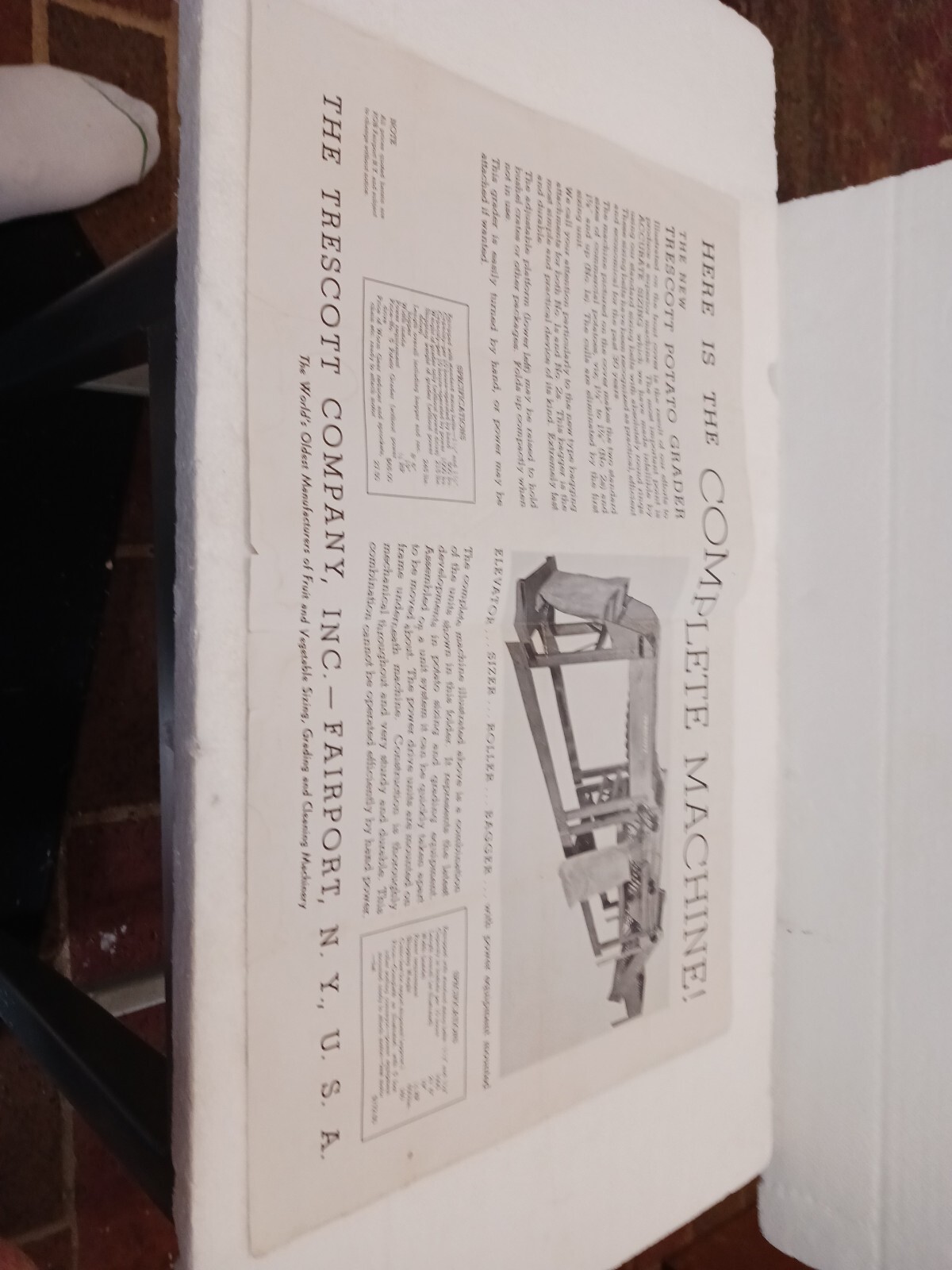 1955 AD.(XG10)~FAIRPORT, NY. FRIEND & TRESCOTT FRUIT GRADERS ADVERTISING BOOK