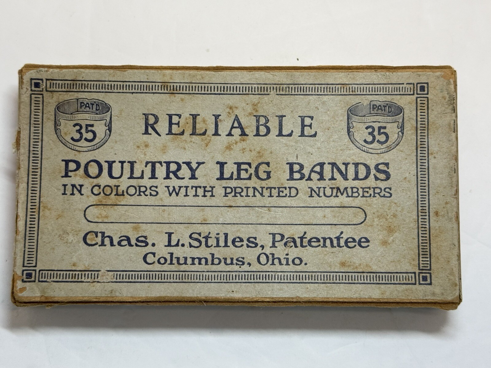 Vintage Empty Box for Chas. L. Stiles Reliable Poultry Leg Bands – Early 1900s
