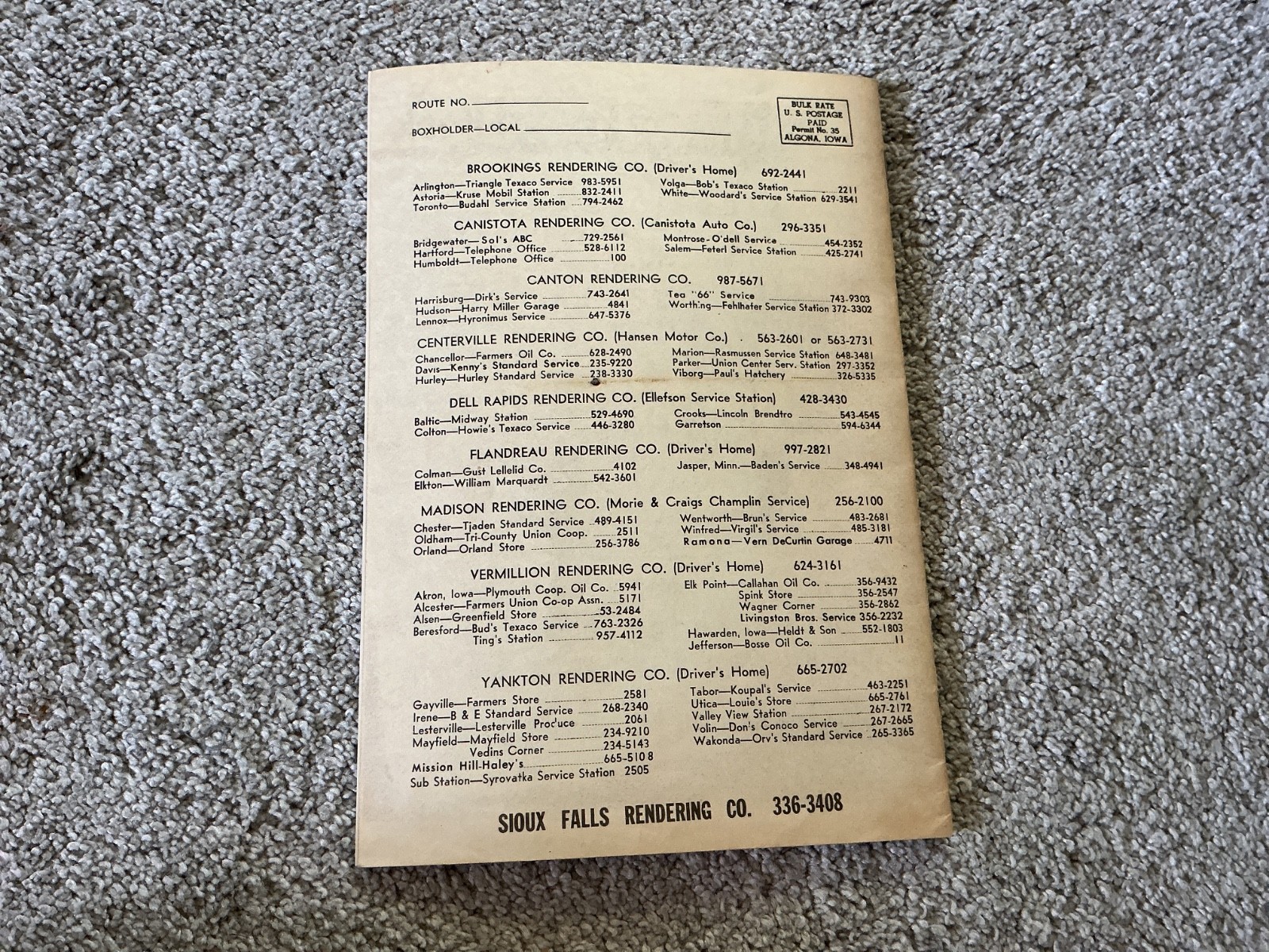 Vtg. 1966 Farm Acct. Record Book Sioux Falls Rendering Co. South Dakota