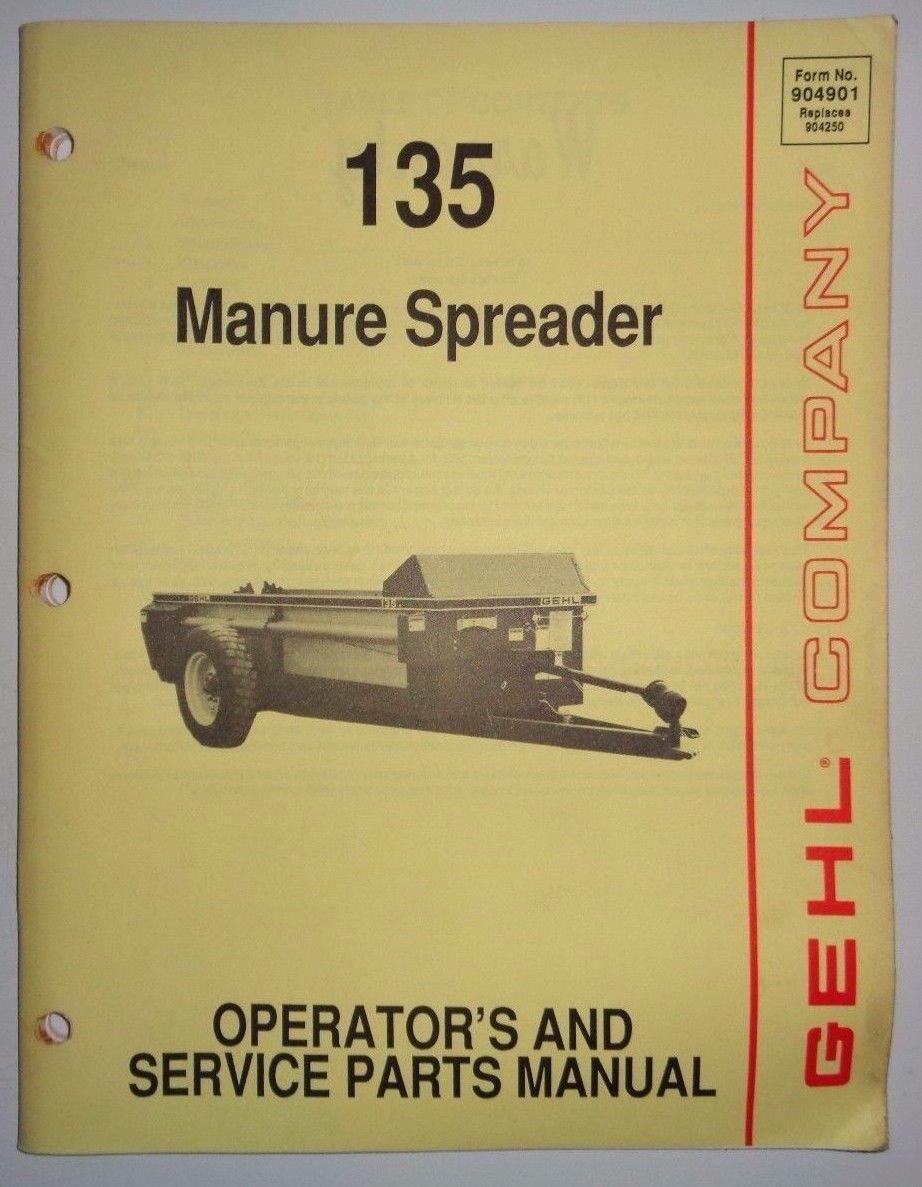 Gehl 135 Manure Spreader Operators & Parts Manual Catalog 9/90 Original