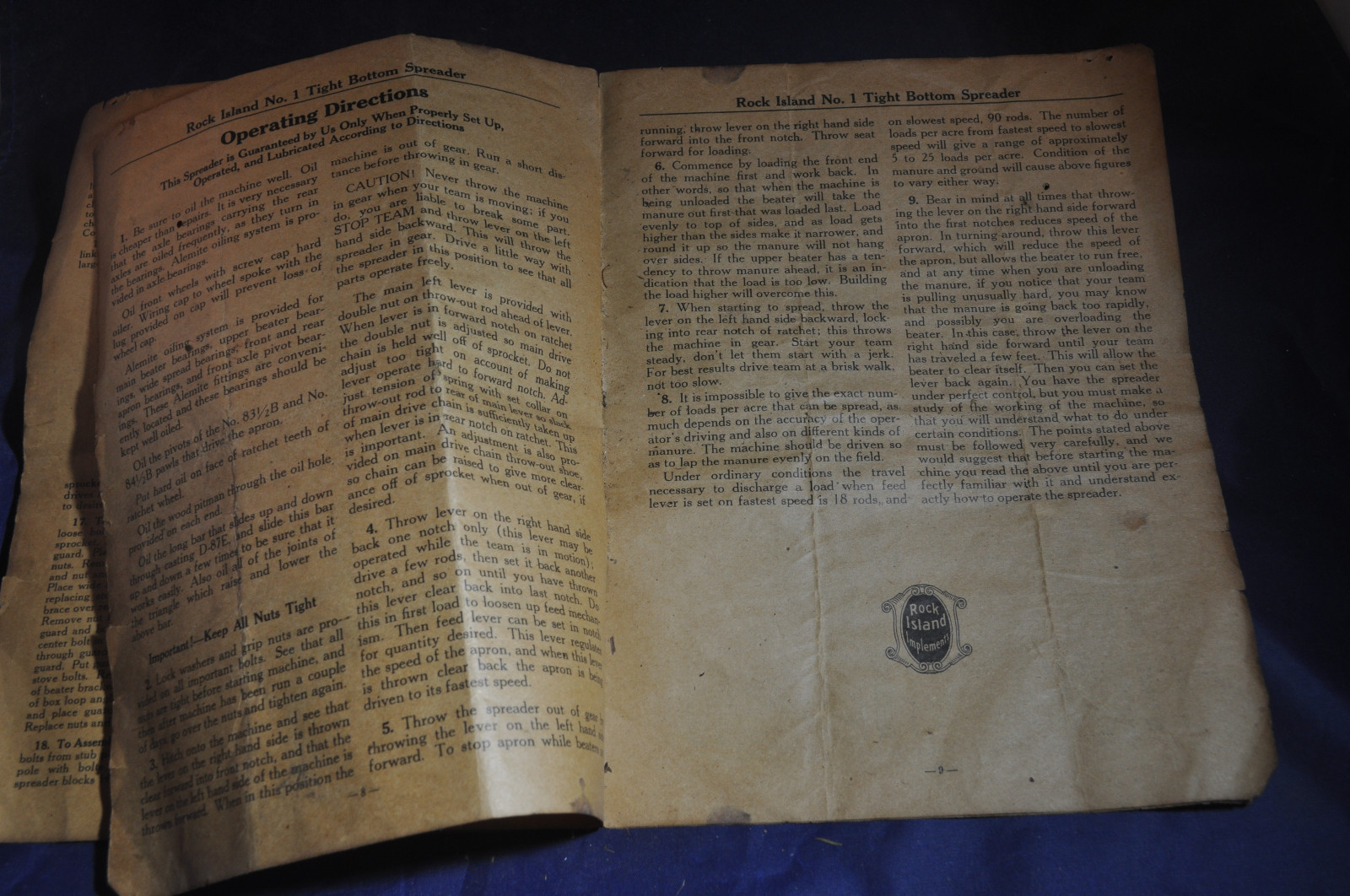 1929 Rock Island #1 TIght Bottom Spreader Repair List and Directions