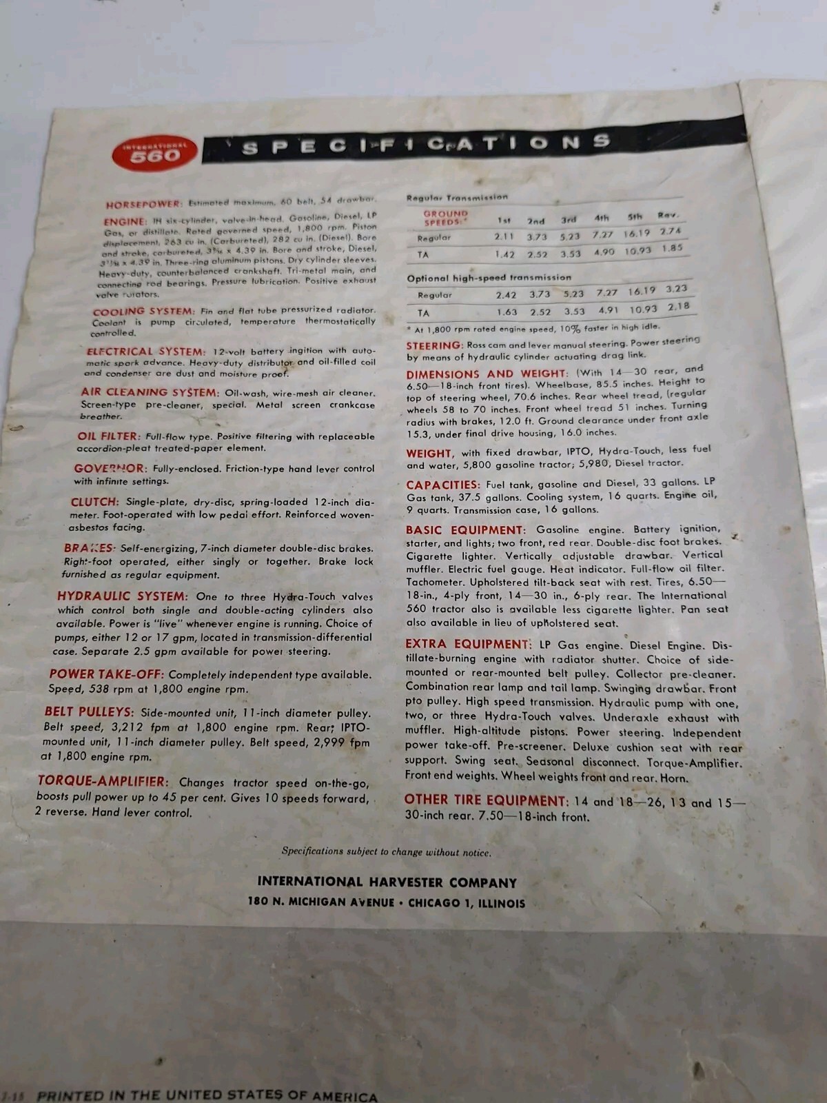 McCormick Farmall 560 Tractors Booklet Advertising Brochure Distressed Condition