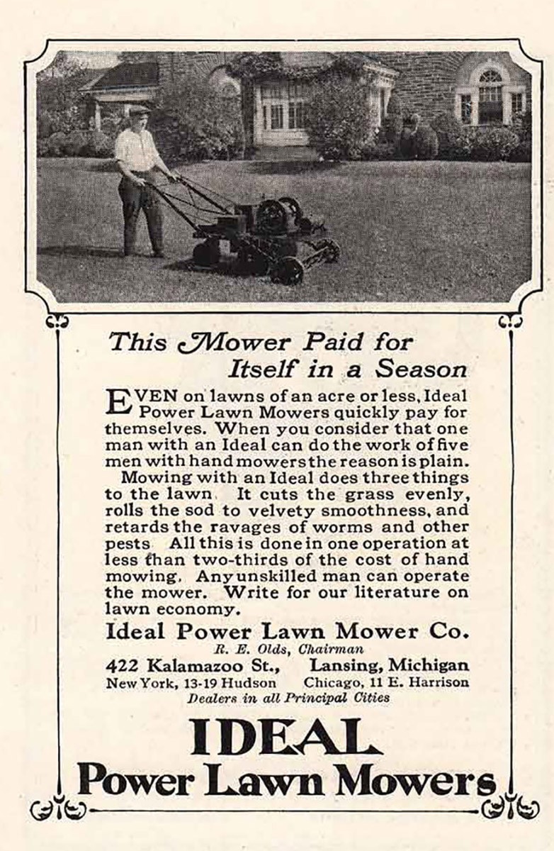 1925 Ideal Power Mowers: Mower Paid for Itself Vintage Print Ad
