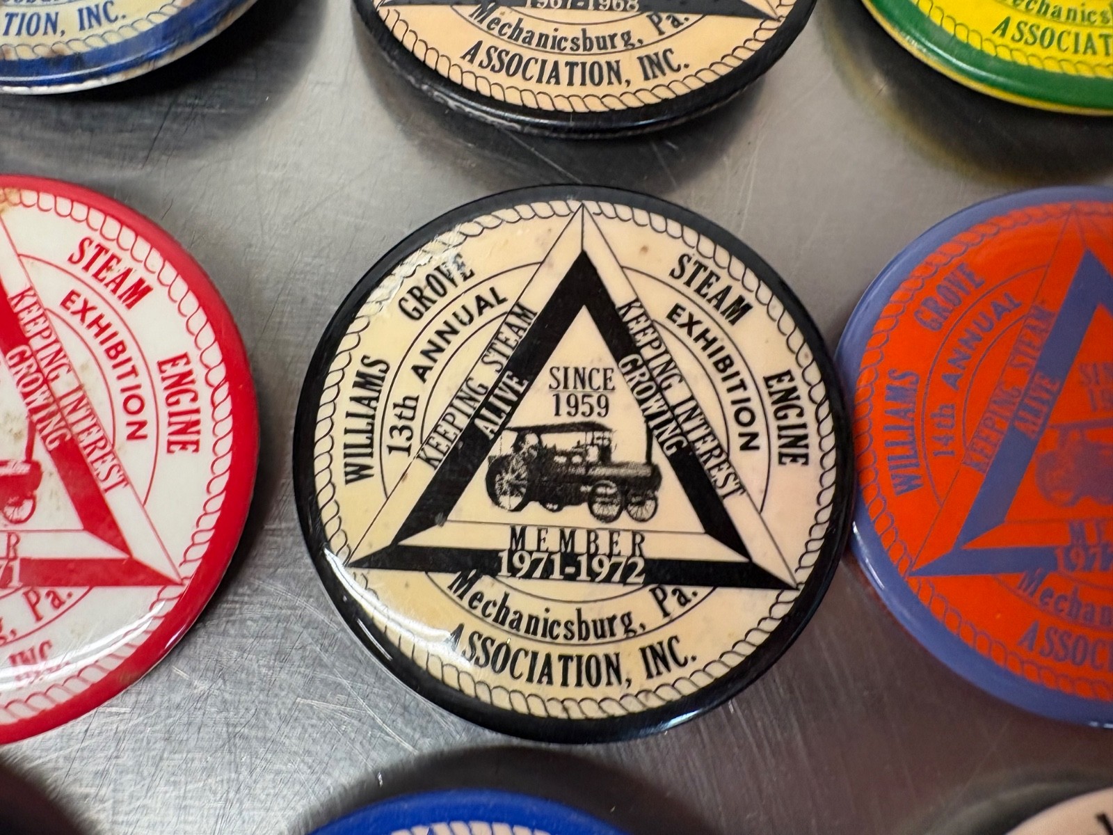 Lot of Vintage Williams Grove Steam Engine Association Pins 1966-1976