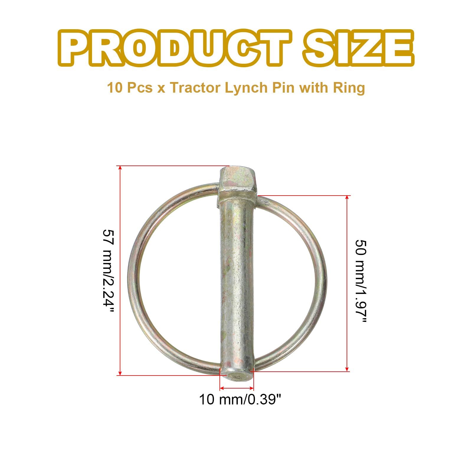M10x50 mm Tractor Lynch Pin with Ring 10 Pcs Heavy Duty Assortment Kit Lock P…