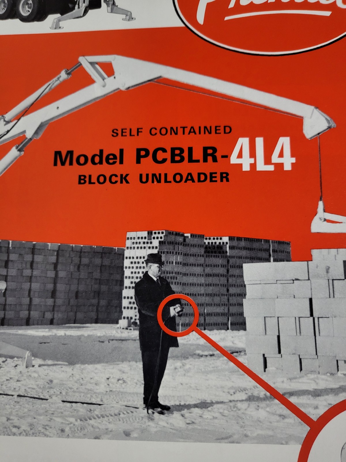 Vintage Prentice Hydraulics Inc. BLOCK UNLOADER Crane Lift Loader BROCHURE WI.