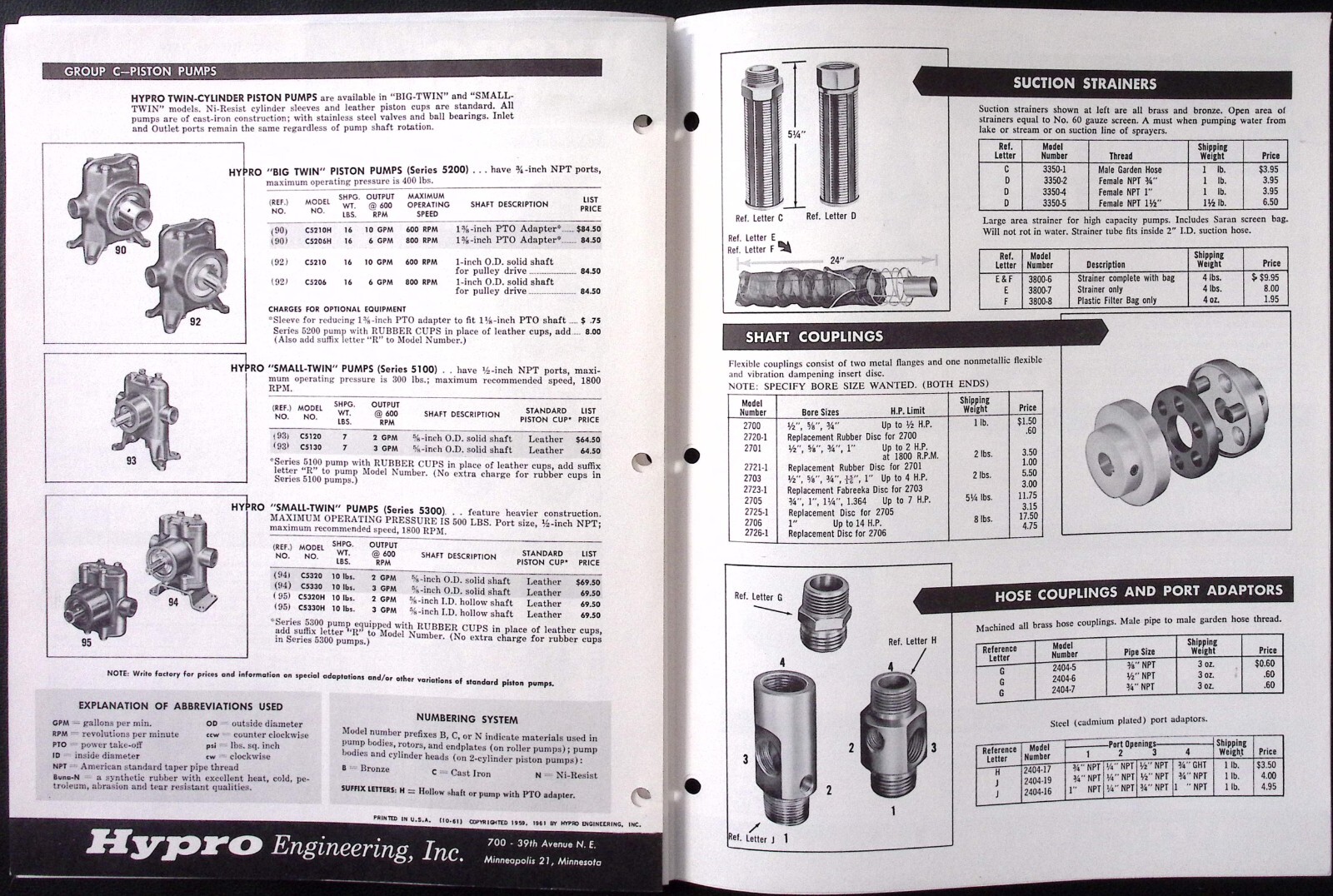 1962 Hypro Pumps Condensed Catalog Electric Engine Driven Water System Tire Fill