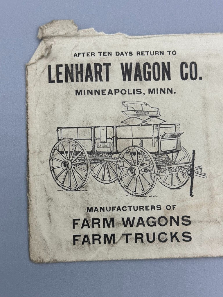 1918 LENHART WAGON Co MINNEAPOLIS Farm Trucks Advertise Illustrated Postal Cover