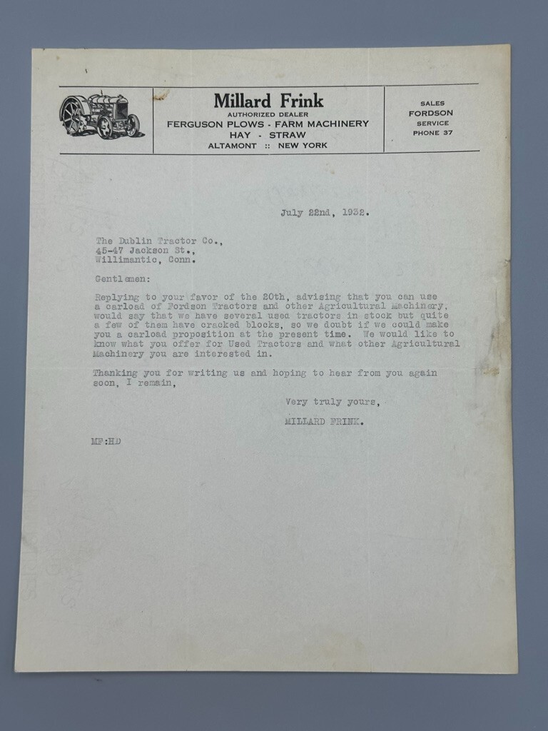 1932 FERGUSON PLOWS Farm Machinery ALTAMONT NY Advertising Antique Letterhead