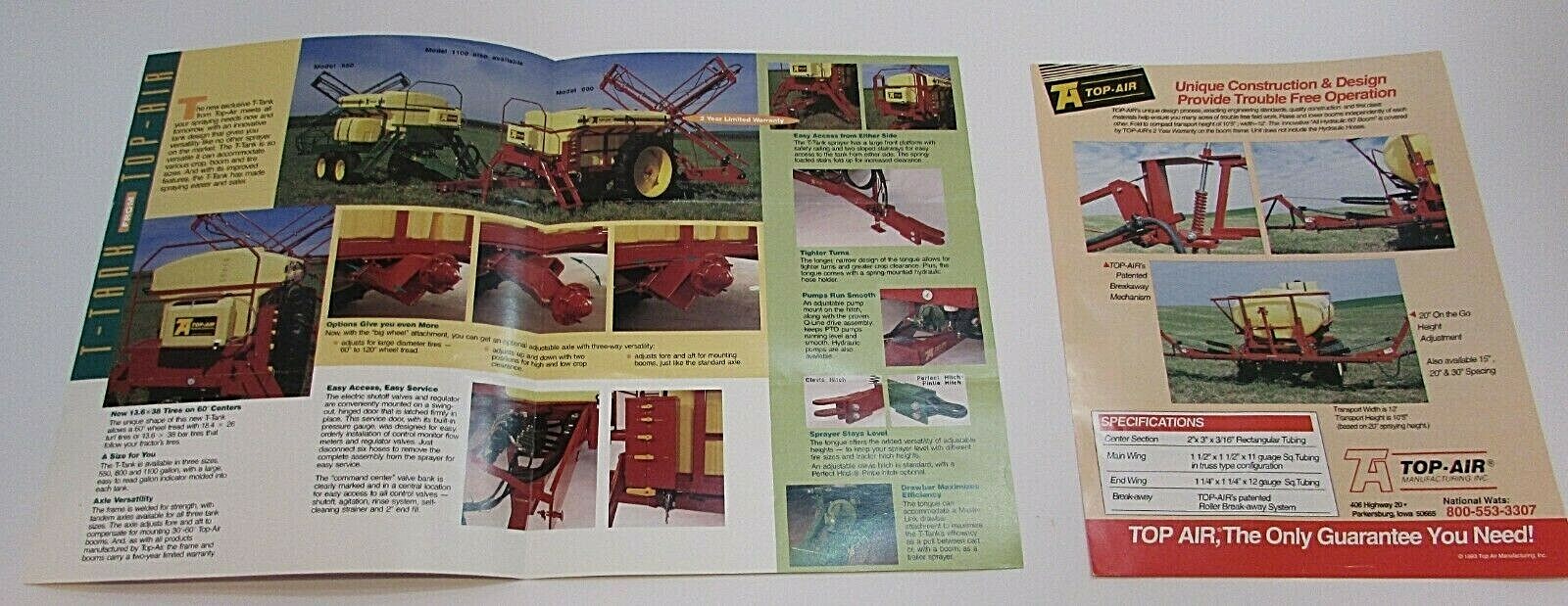Two New Vintage 1993 1994 Top Air Parkersburg Iowa Farm Crop Sprayer Brochures