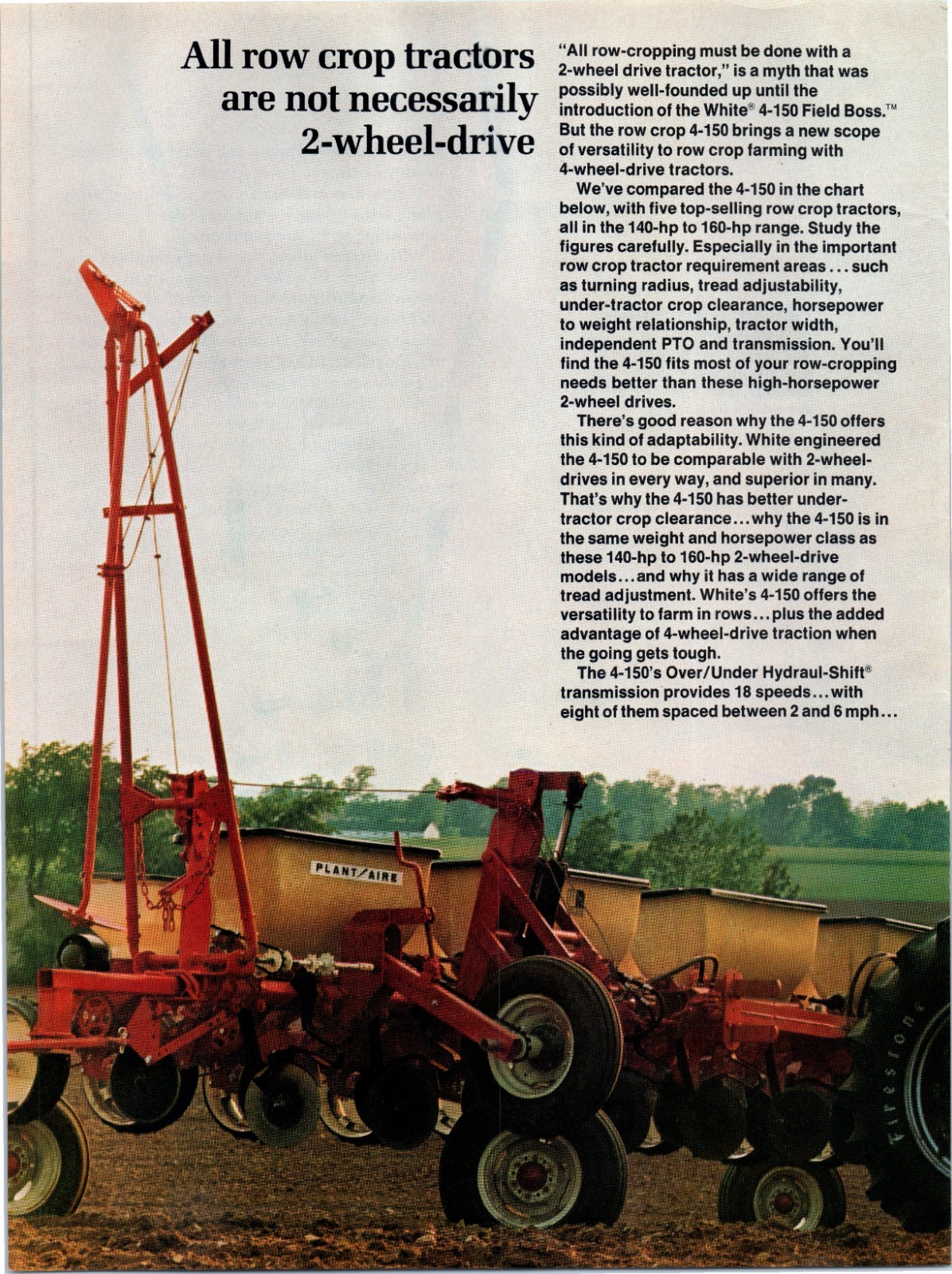 1974 White 4-150 Row Crop Tractor Vintage 70&rsquo;s 2-Page Print Ad