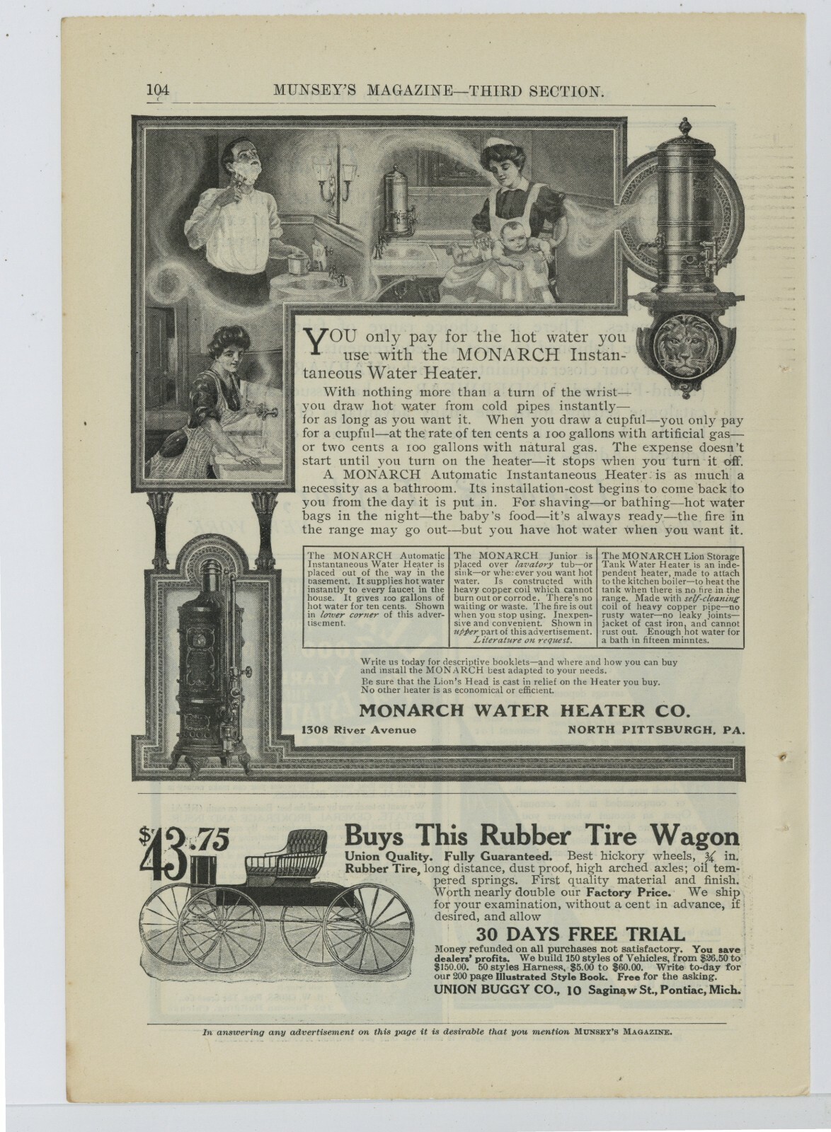 1906 Union Buggy Co. Ad: Rubber Tire Wagon – Saginaw St., Pontiac Michigan