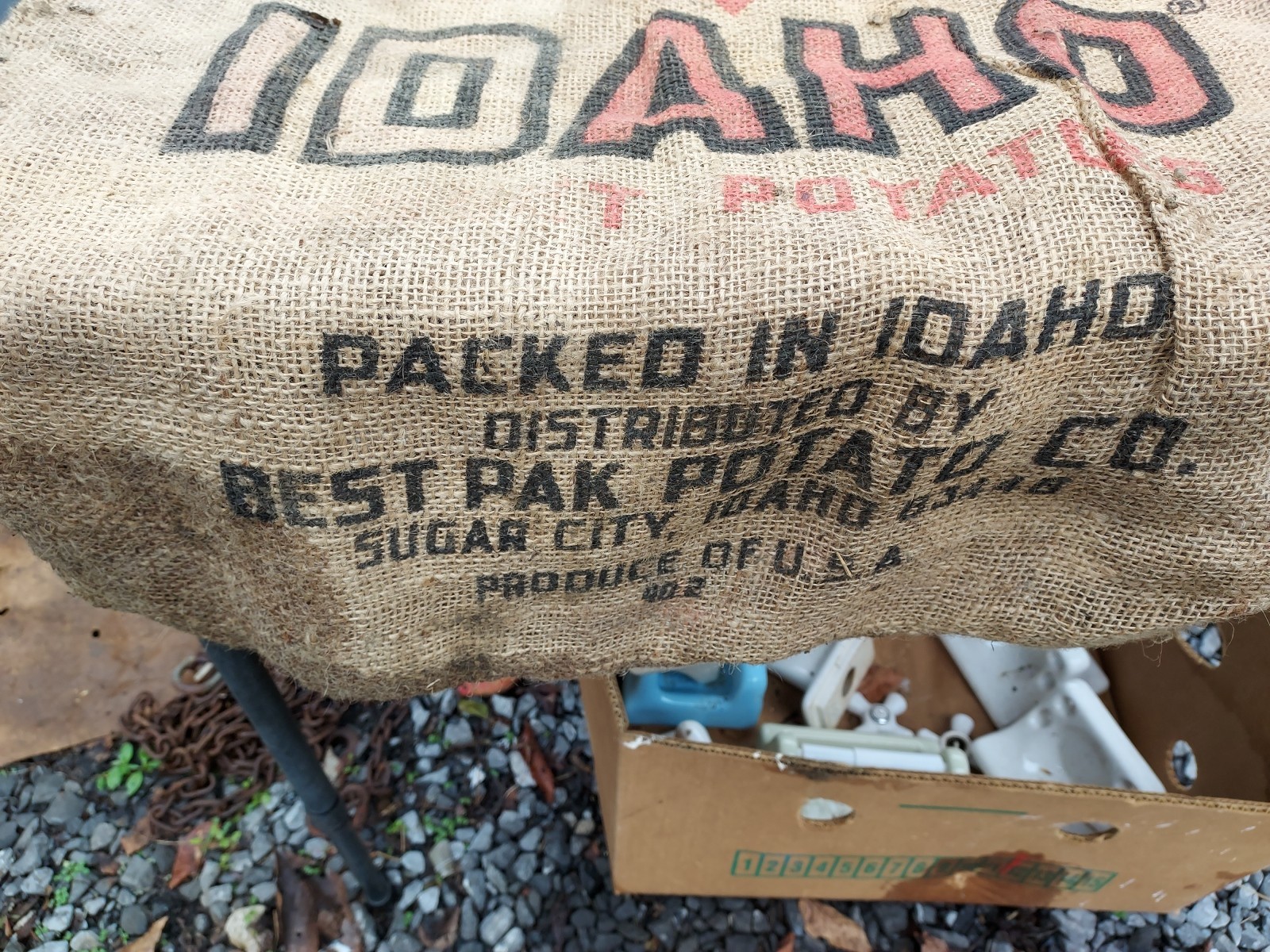 Vtg BPB Potatoes Burlap Sack Bag Stat Potato Packers Sugar City,Idaho