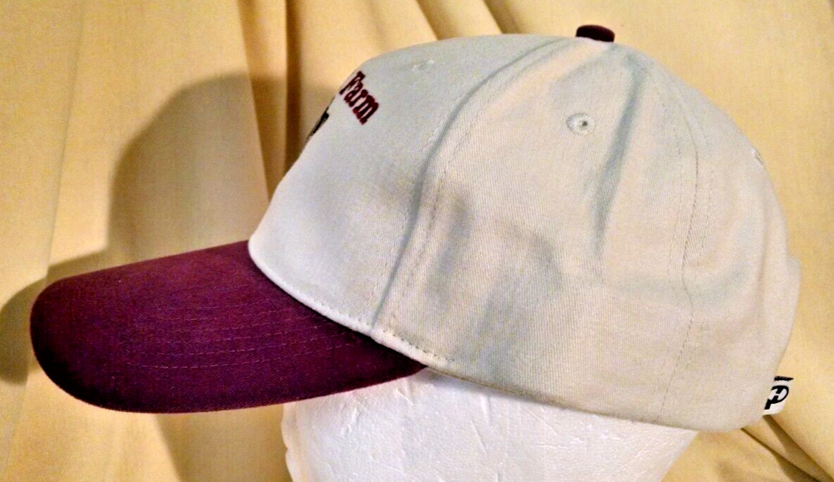 TRIPLE R FARM HAT BASEBALL CAP BEIGE BURGUNDY BULL COW ADJ PACIFIC HEADWEAR.