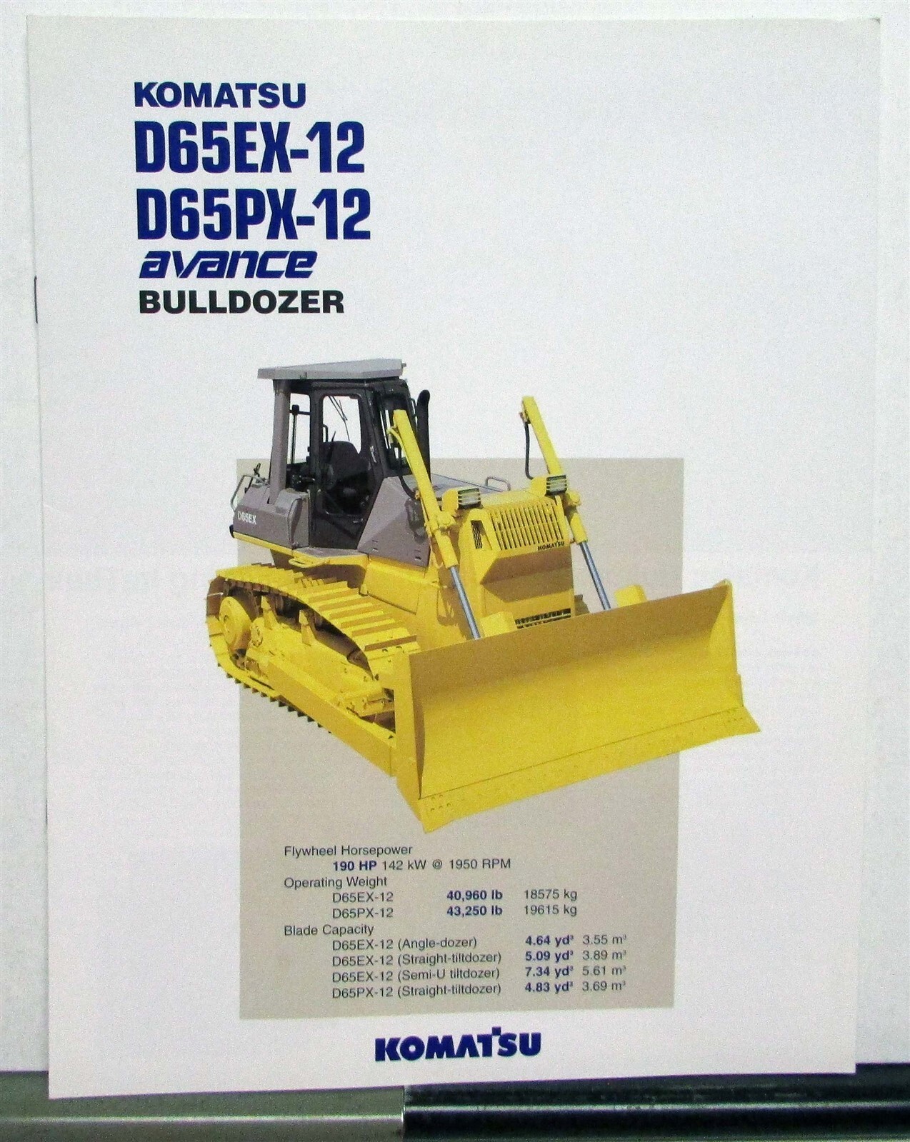 1995 Komatsu D65EX-12/D65PX-12 Advance Bulldozer Specs Construction Brochure
