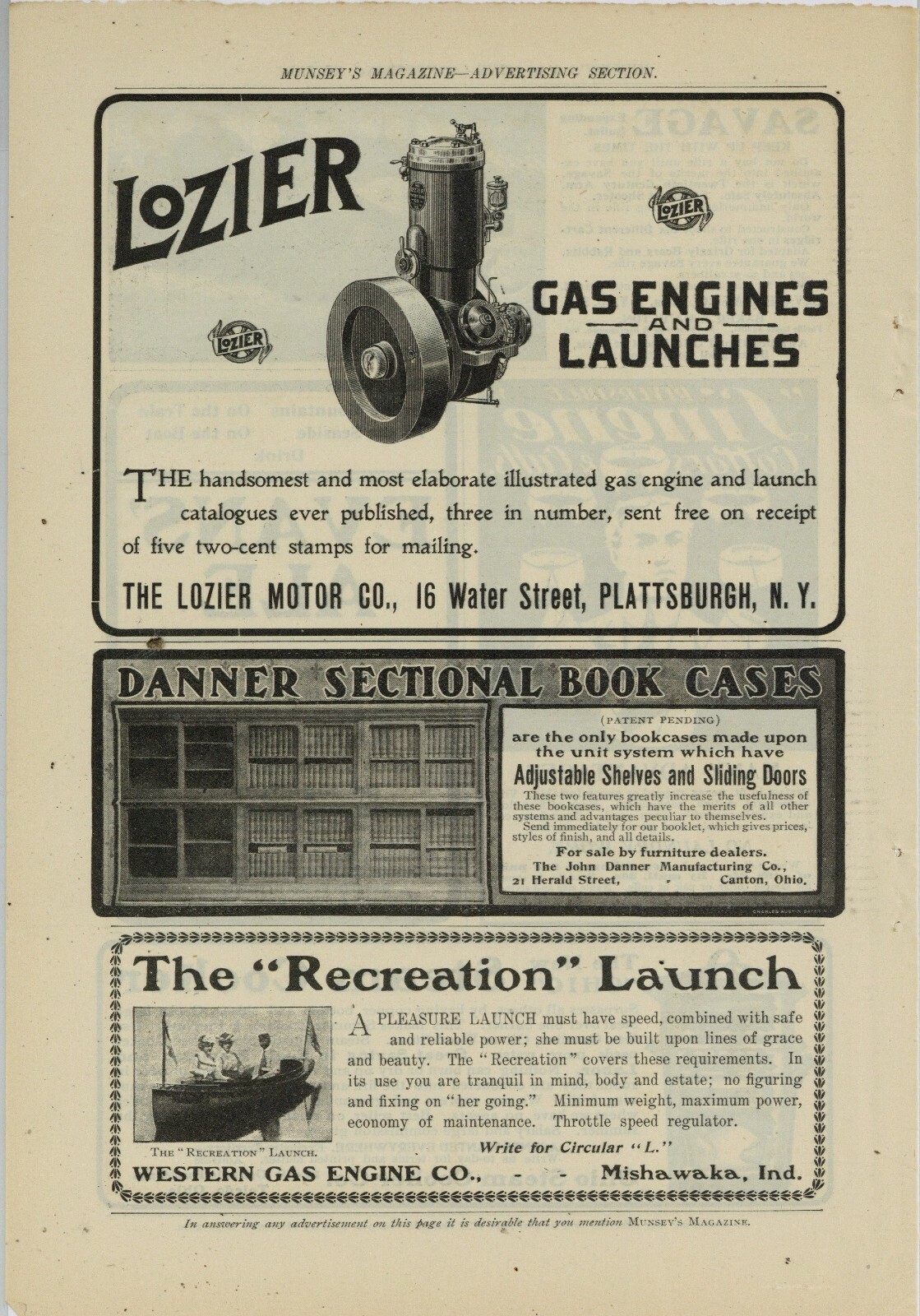 1901 Lozier Gas Engines & Launches Ad: Lozier Motor Co. Plattsburgh, New York