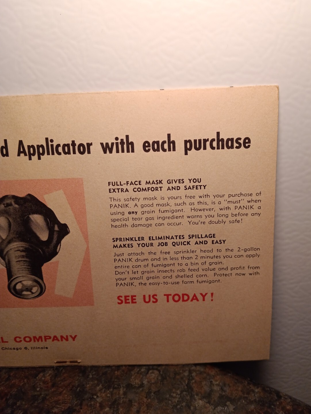 Rare Vintage 1940s « PANIK » Grain Fumigant Advertising Instructions Pamphlet