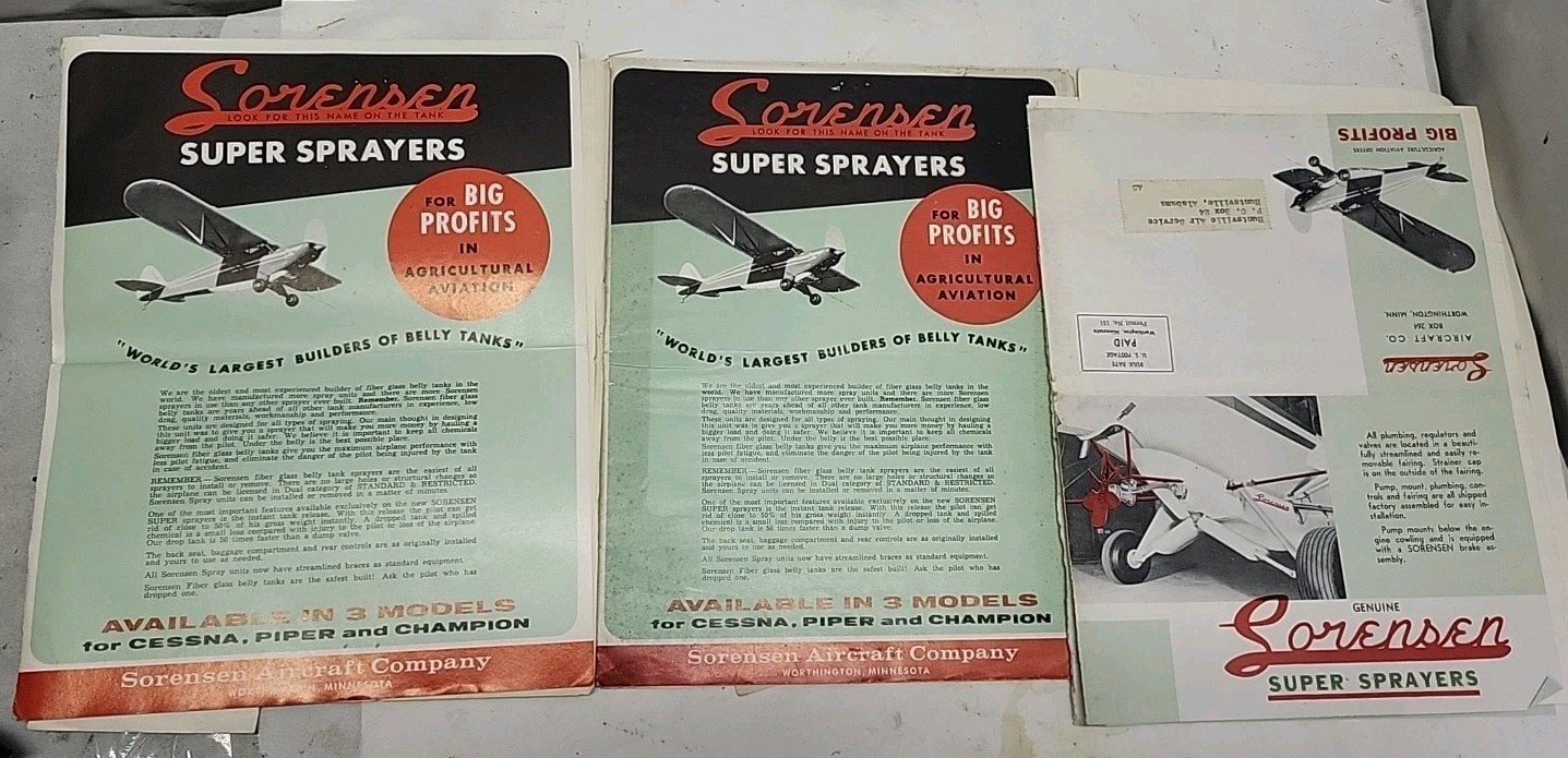 Vintage 1950s Lot Of Sorensen Airplane Super Sprayers Advertising Brochures