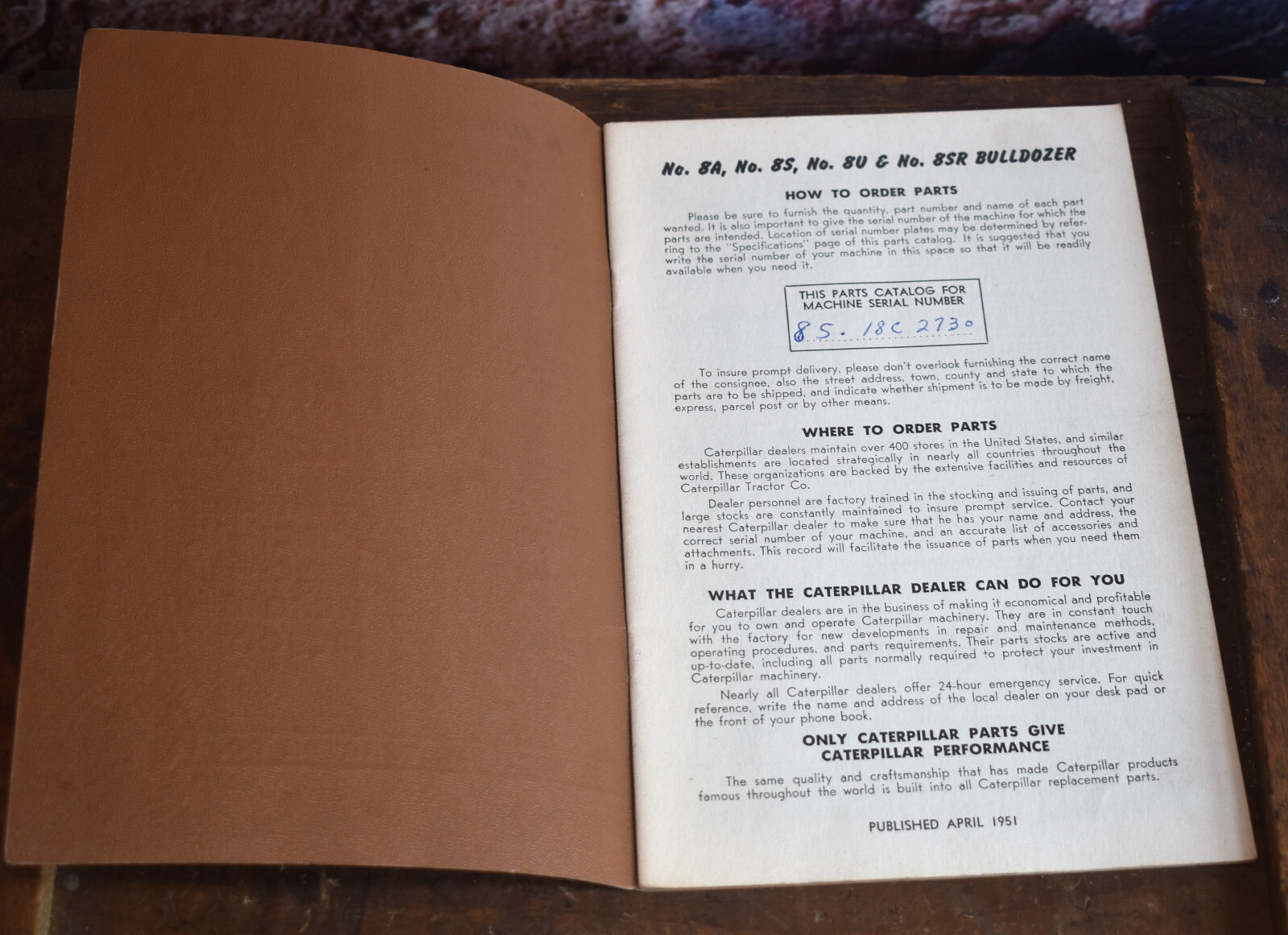 1950s Caterpillar No 8A 8S 8U 8SR Bulldozer Parts Master Catalog