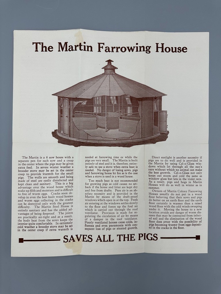 Vintage HOGS Farm MARTIN STEEL FARROWING HOUSE Advertising Brochure MANSFIELD OH