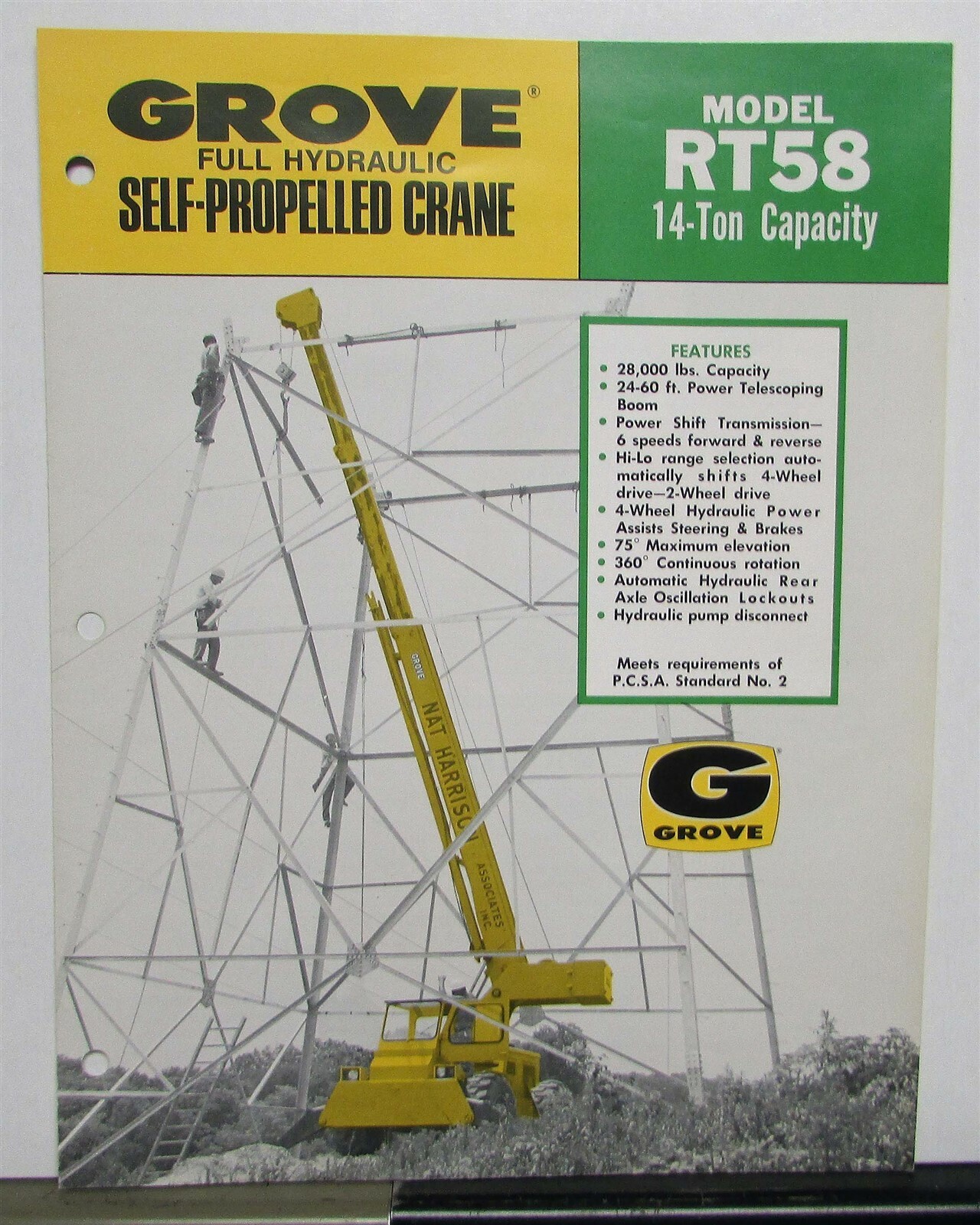 1971 Grove RT58 14 Ton Crane Specifications Construction Sale Brochure