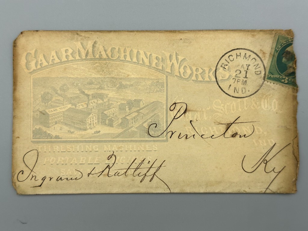 1880 GAAR SCOTT Co THRESHING Advertising FARM Postal Cover Antique RICHMOND IN