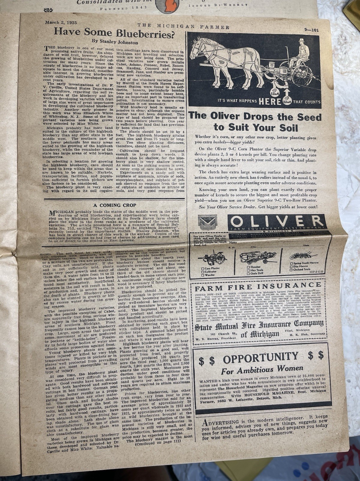 3 Vintage 1935 Michigan Farmer Papers Detroit Livestock Planting Recipes Fruit