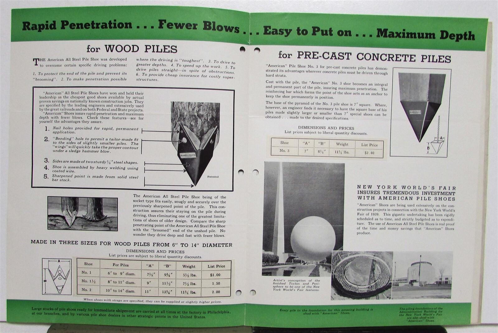 1938 American All Steel Pile Shoes Make Every Hammer Blow Count Sales Folder