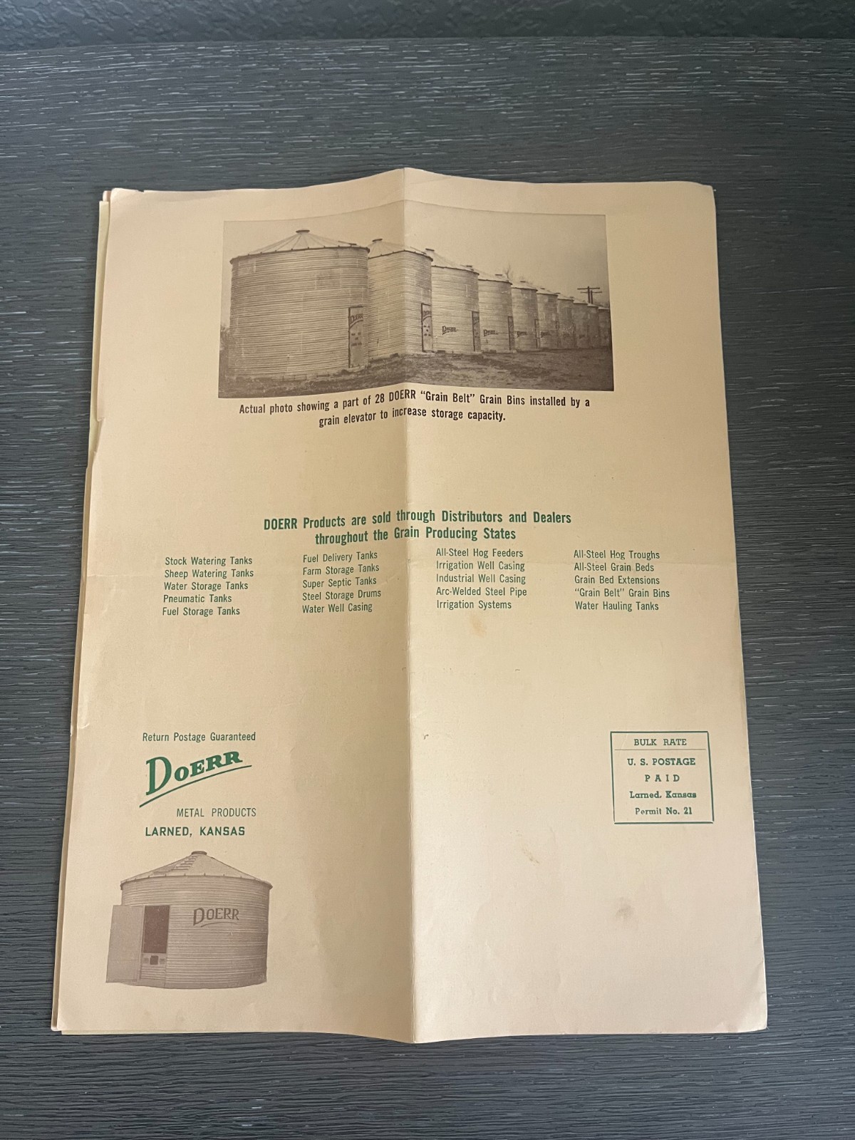 1958 Doerr Grain Belt Grain Bins Brochure w/ Price Sheet – Larned, Kansas