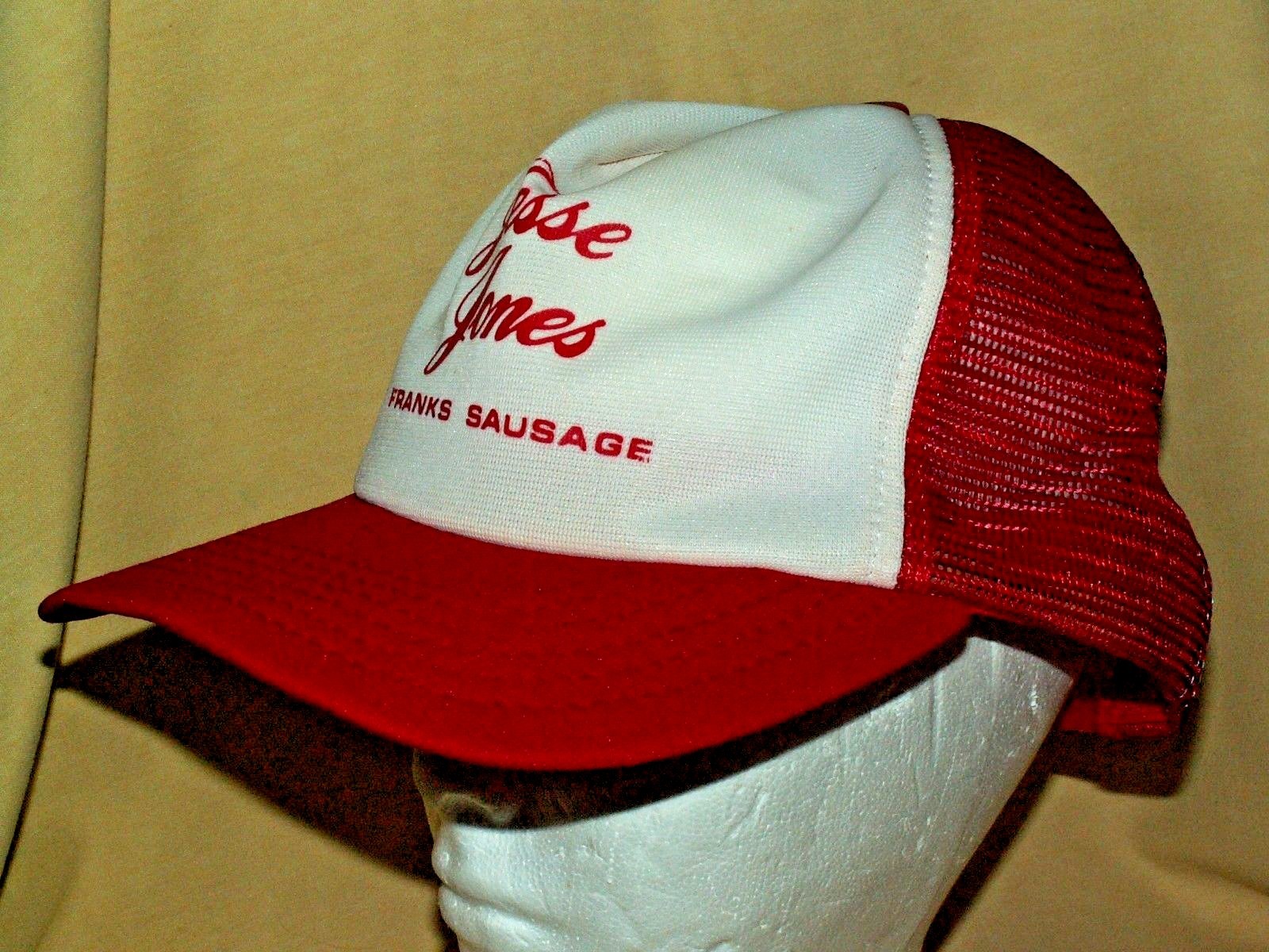 JESSE JONES HAT BASEBALL CAP VINTAGE ADJ SNAPBACK RED FRANKS SAUSAGE AS IS.