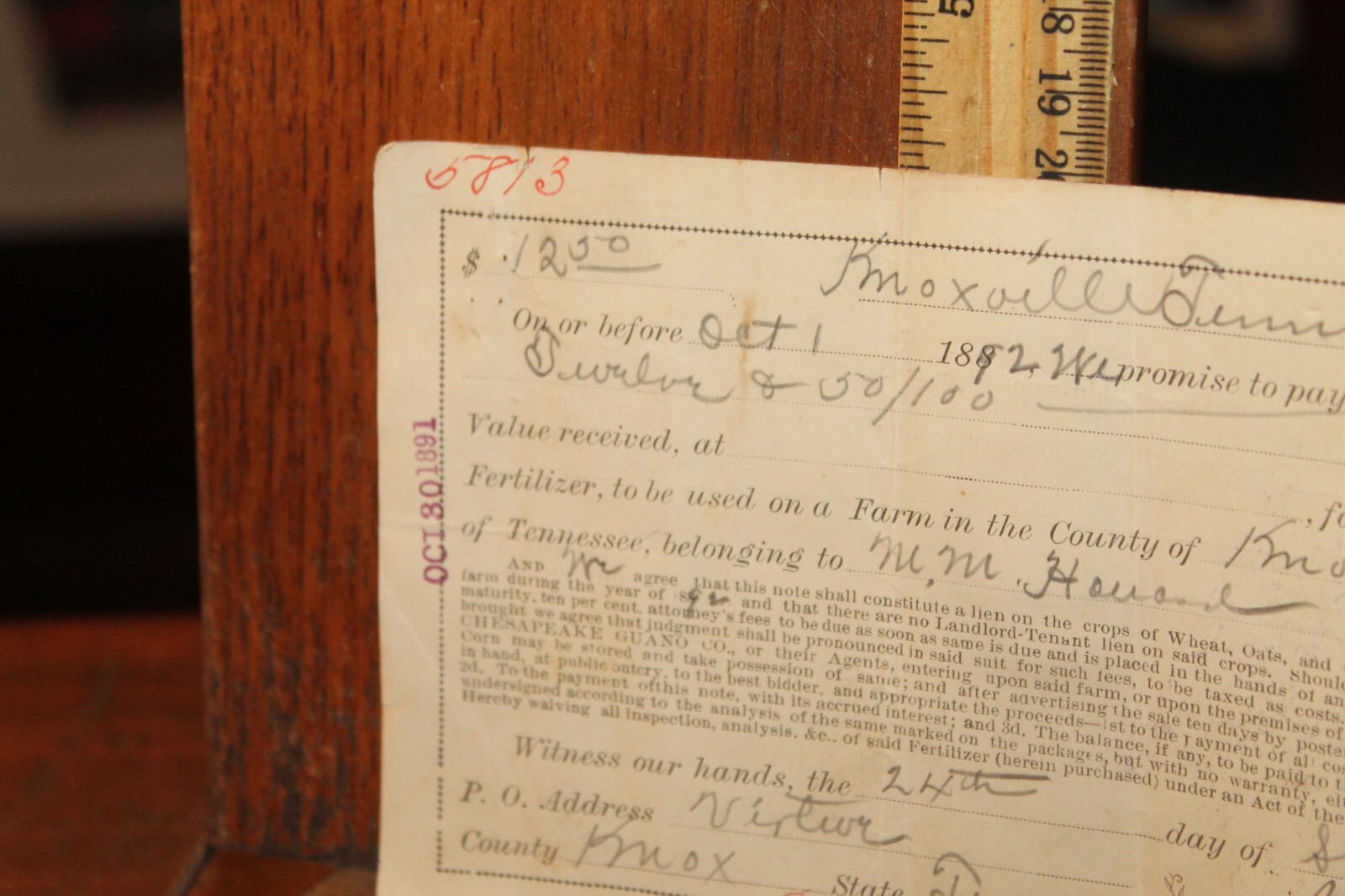 Antique Signed Receipt 1891 Chesapeake Guano Company