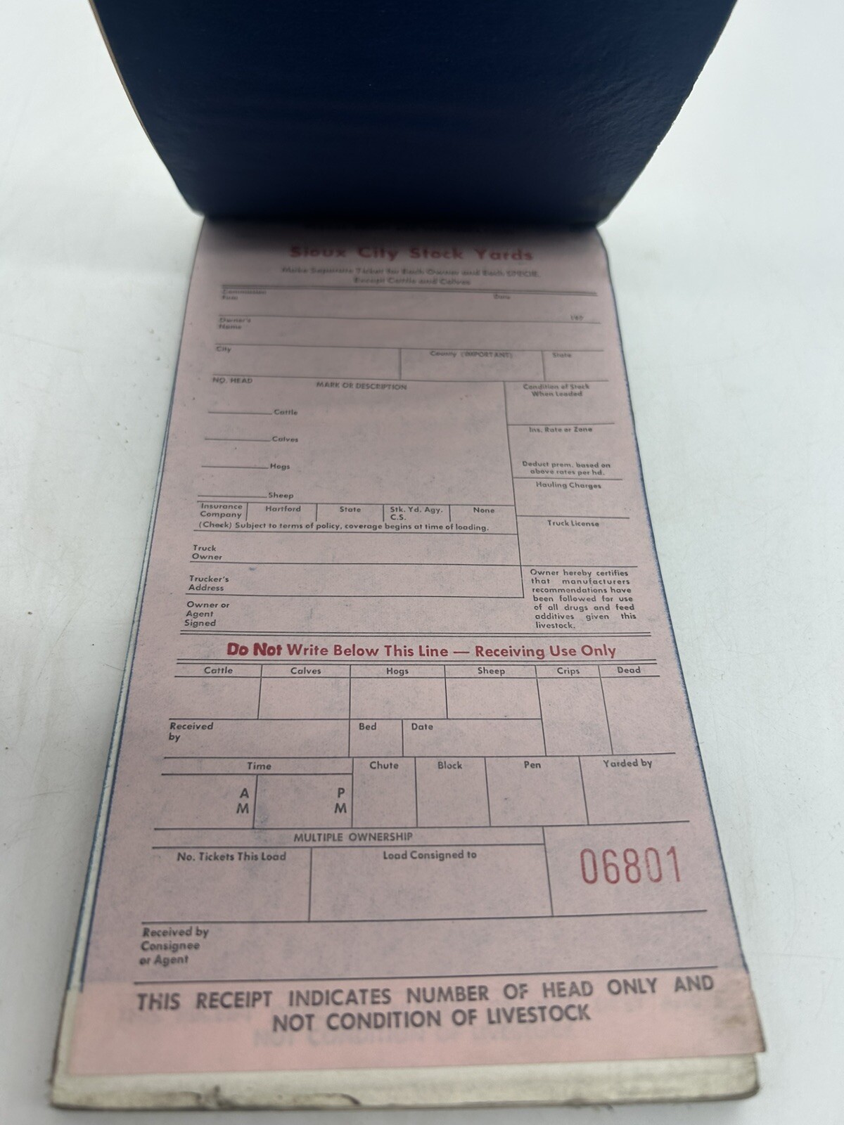 SIOUX CITY STOCK YARD COMMISSION TRUCKER DELIVERY RECEIPT BOOK CARBON COPY