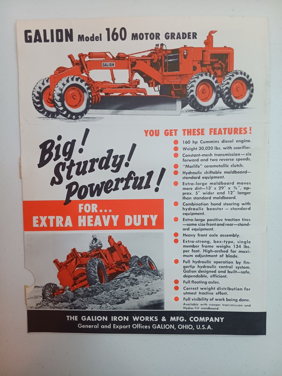 Galion Motor Grader Model 160 Sales Flyer Advertising Mailer