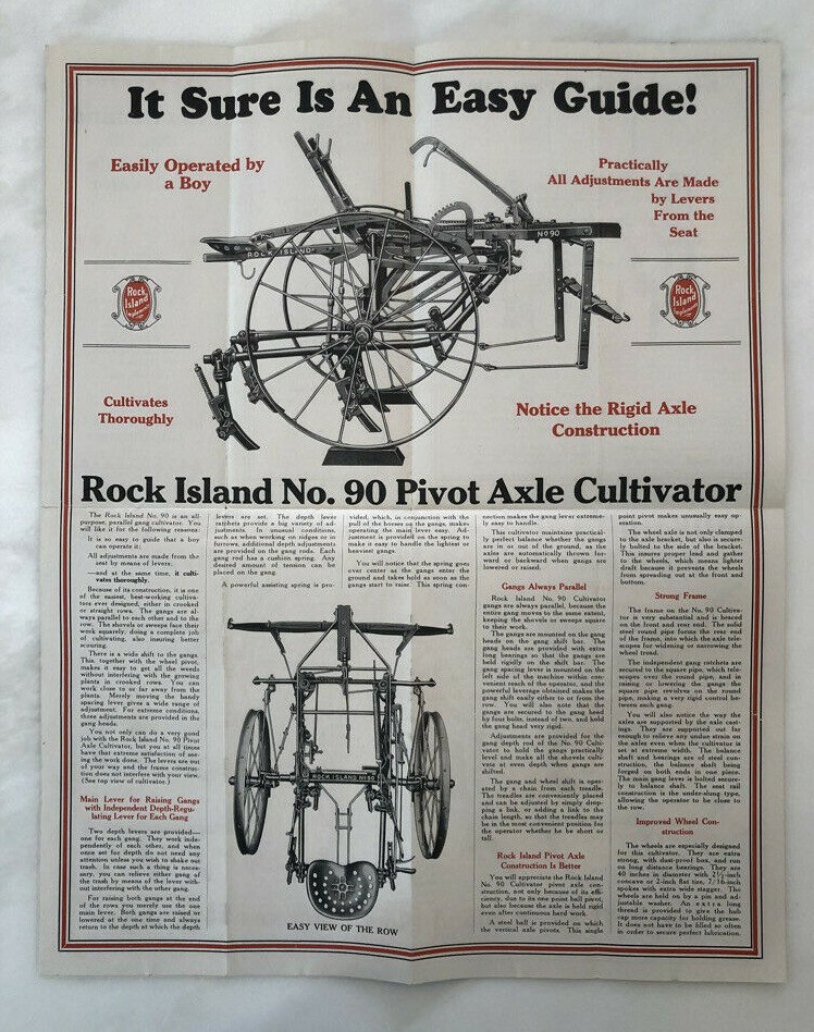 1929 ROCK ISLAND PLOWS No 90 Cultivator FARM ADVERTISING Antique Brochure Poster