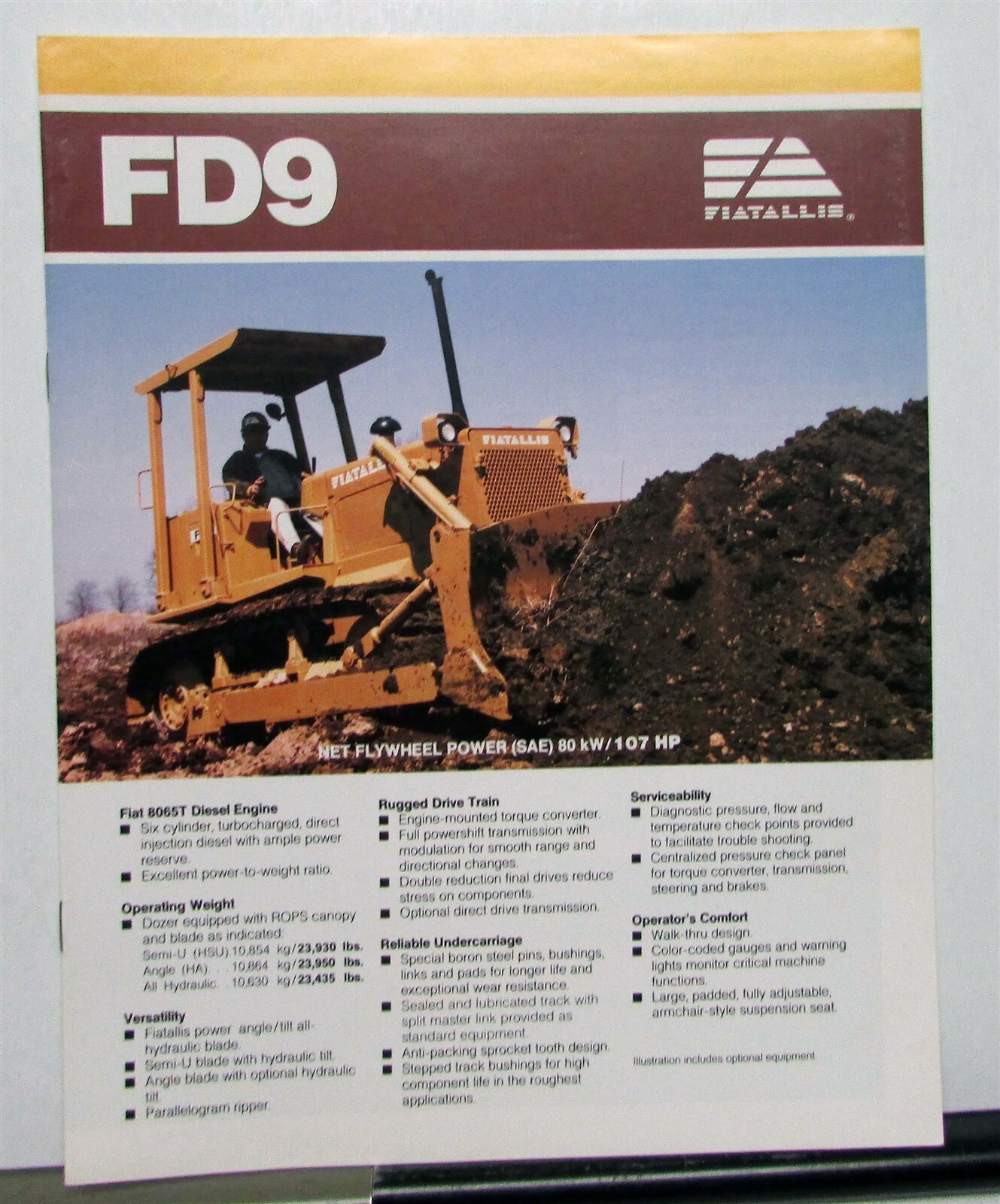 1990 Fiat Allis FD9 Crawler Dozer Specifications Construction Sale Brochure