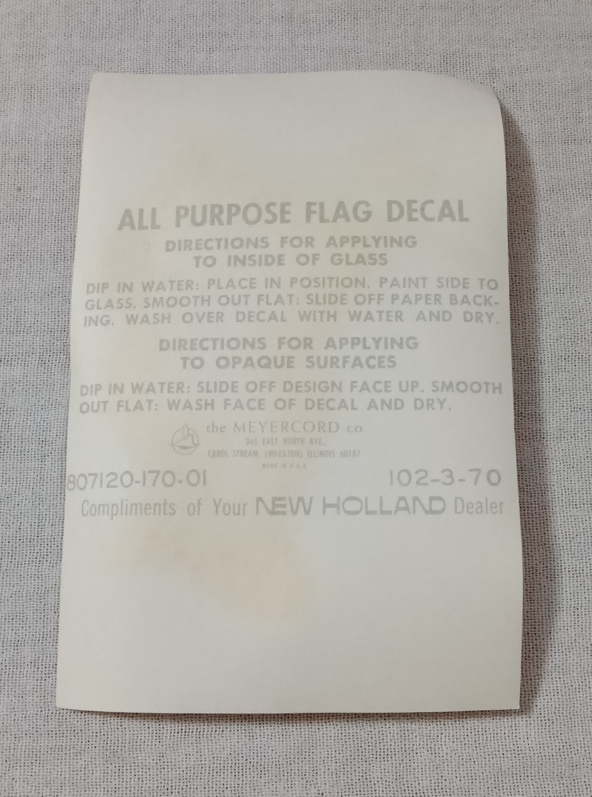 VINTAGE AMERICAN FLAG DECAL COMPLIMENTS OF YOUR NEW HOLLAND FARM EQUIPMENT