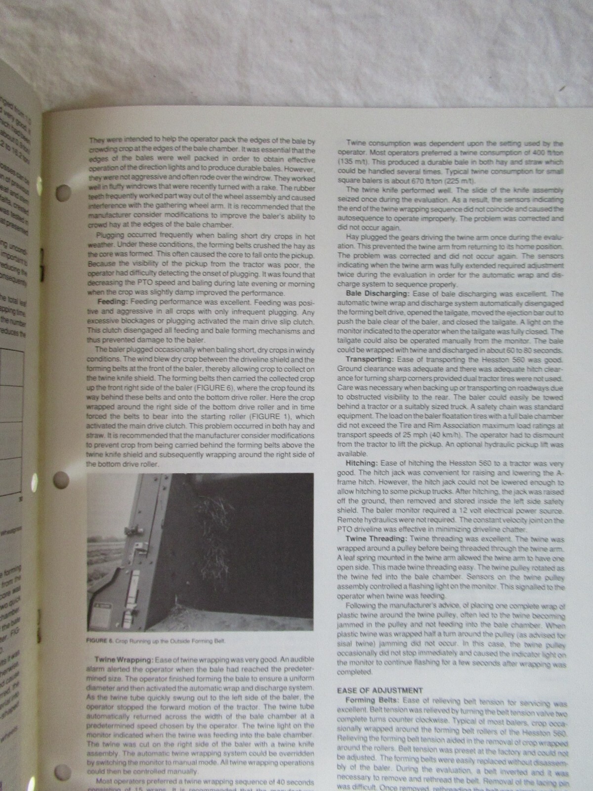 1990 Hesston 560 Round Baler Evaluation Report Data Brochure
