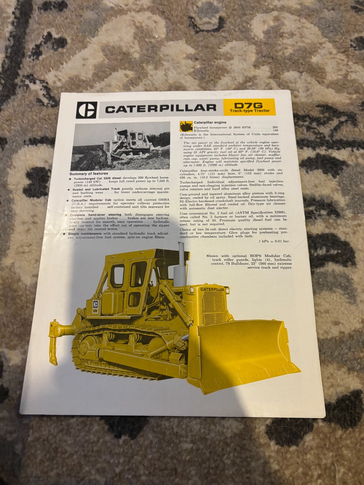 Caterpillar CAT D7G Crawler Tractor Dozer For 1974 Brochure FCCA25