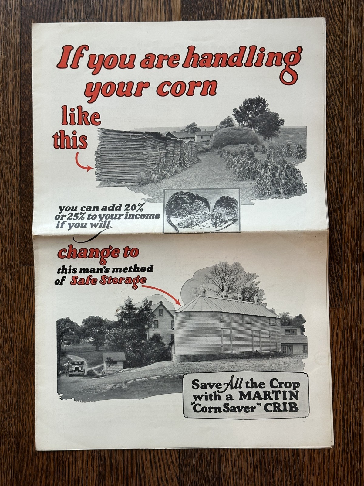 1930s Martin Steel CORN CRIB Farm Advertising Poster Rat Graphic MANSFIELD OH