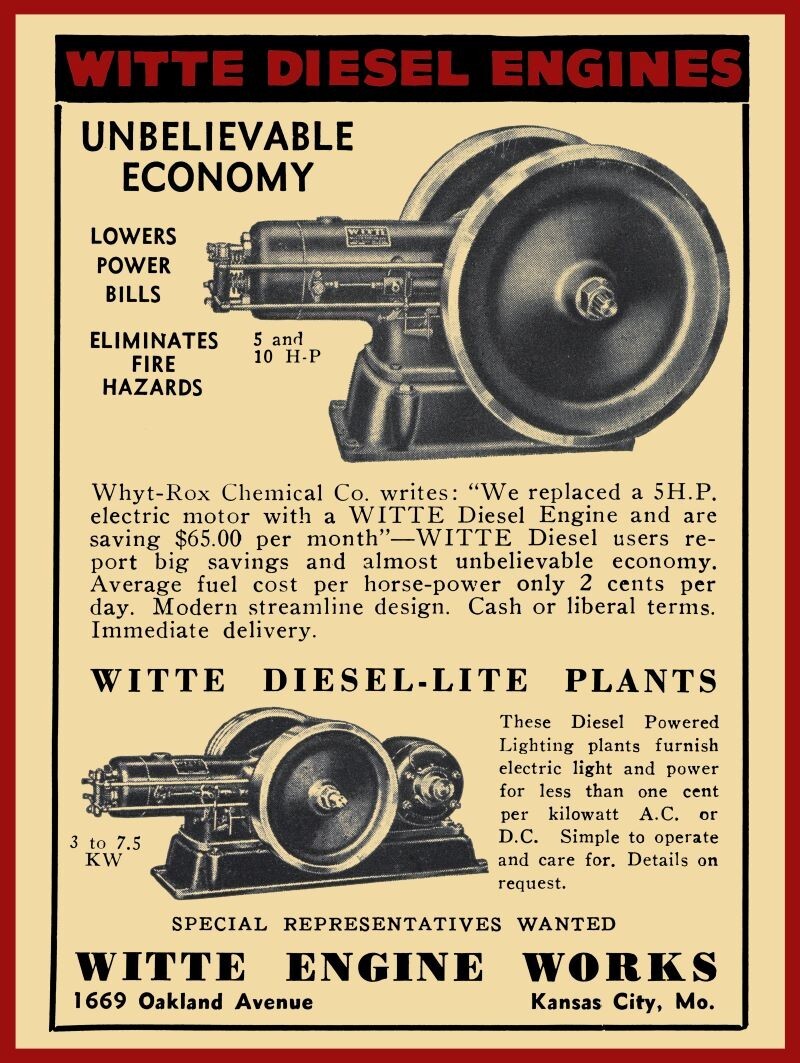 Witte Engine Works NEW METAL SIGN: Diesel Engines – Kansas City, Missouri