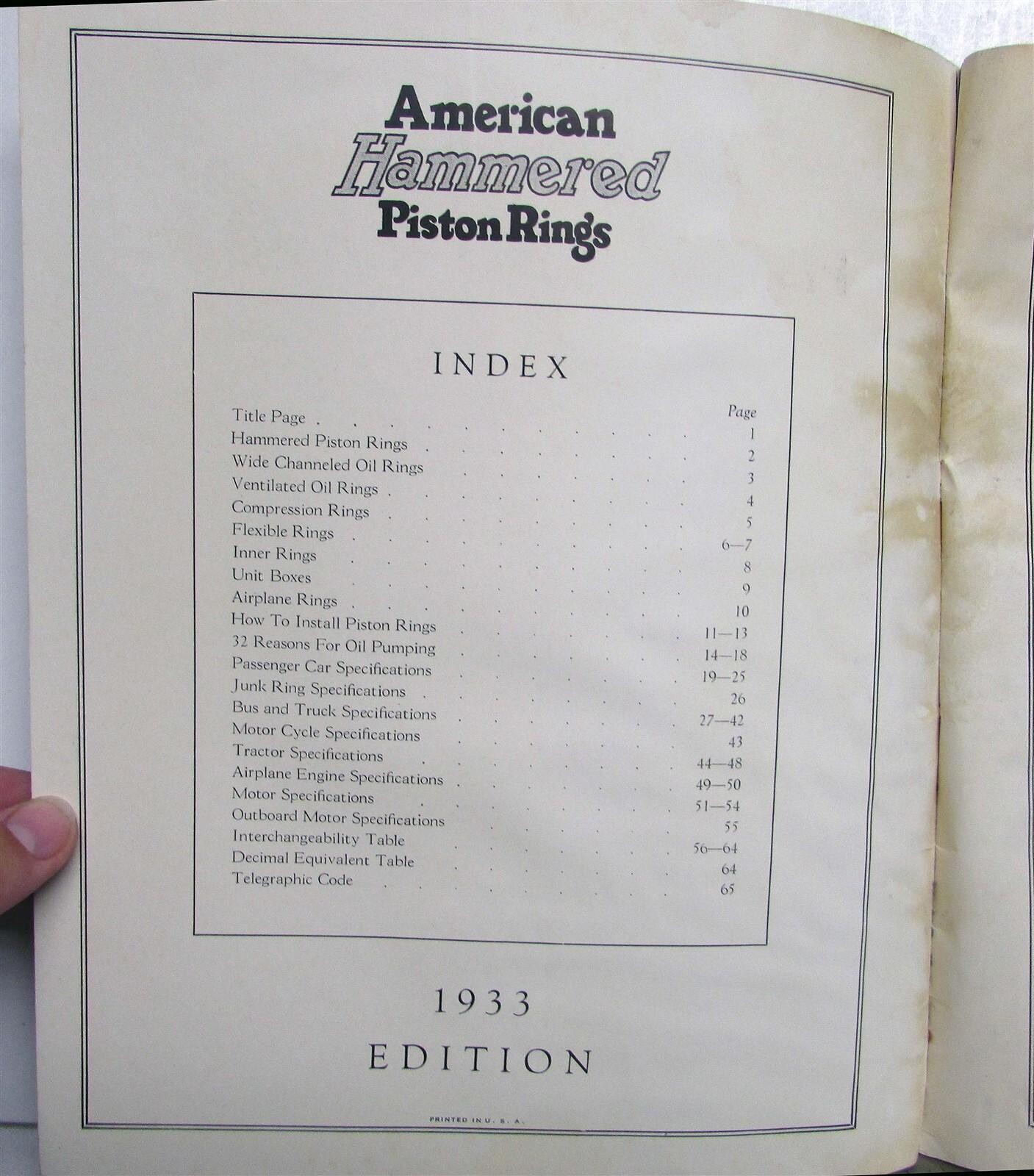 1933 American Hammered Energized Piston Rings Specs Features Sales Brochure