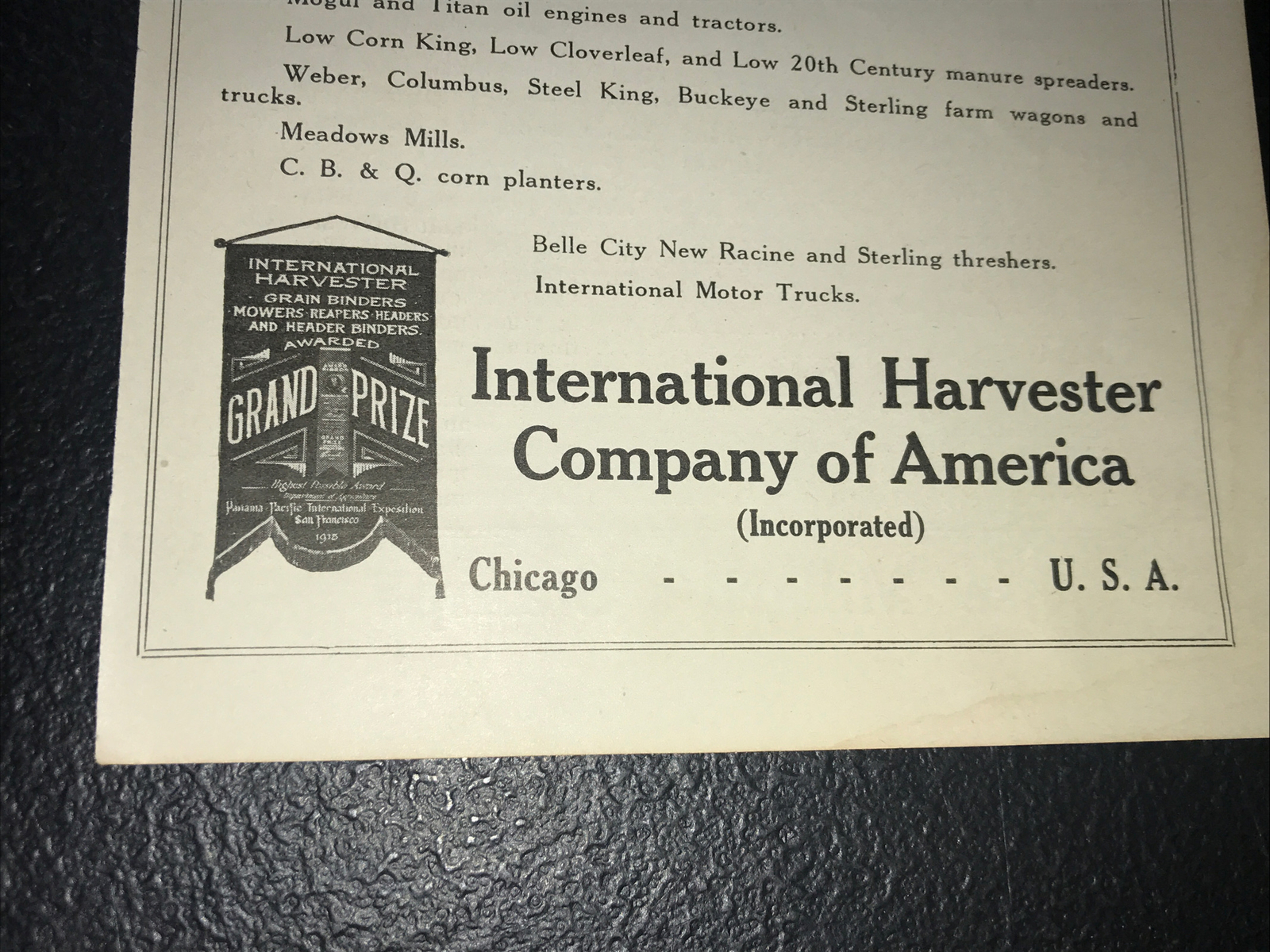 1916 IH International Harvester Co. Farm Machine Advertising – Chicago