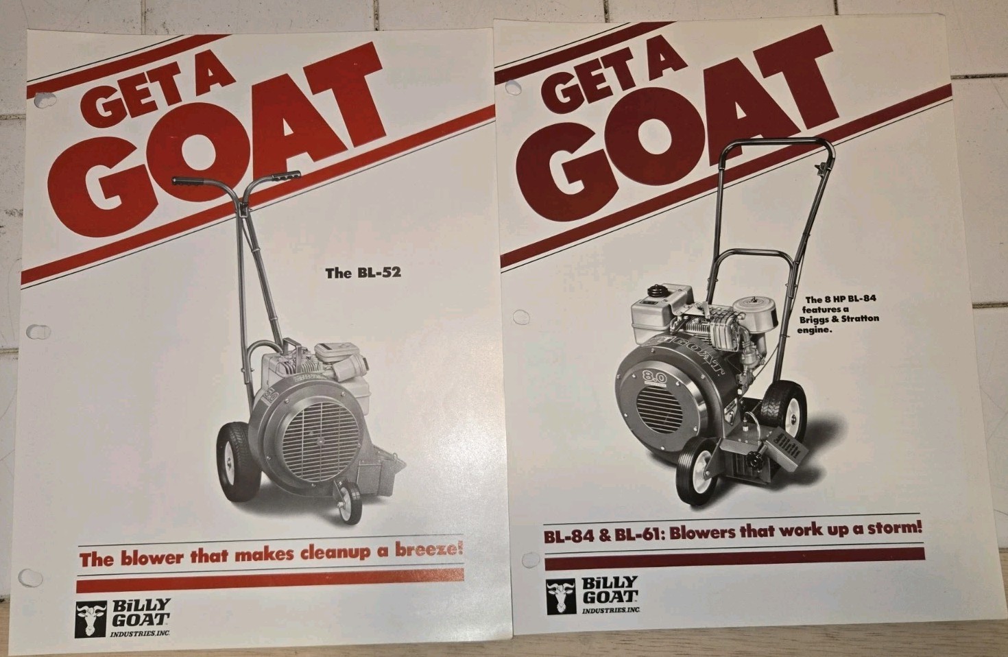 GROUP OF 13 BILLY GOAT INDOOR OUTDOOR VACCUMS DEALERSHIP ADVERTISEMENTS