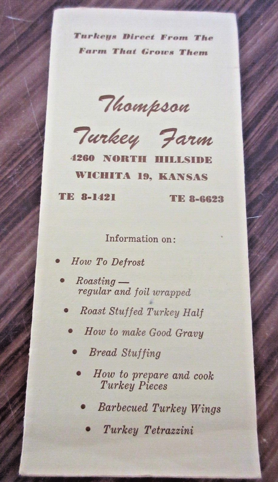 Vtg Thompson Turkey Farm Wichita Kansas KS Brochure Turkey Direct From the Farm