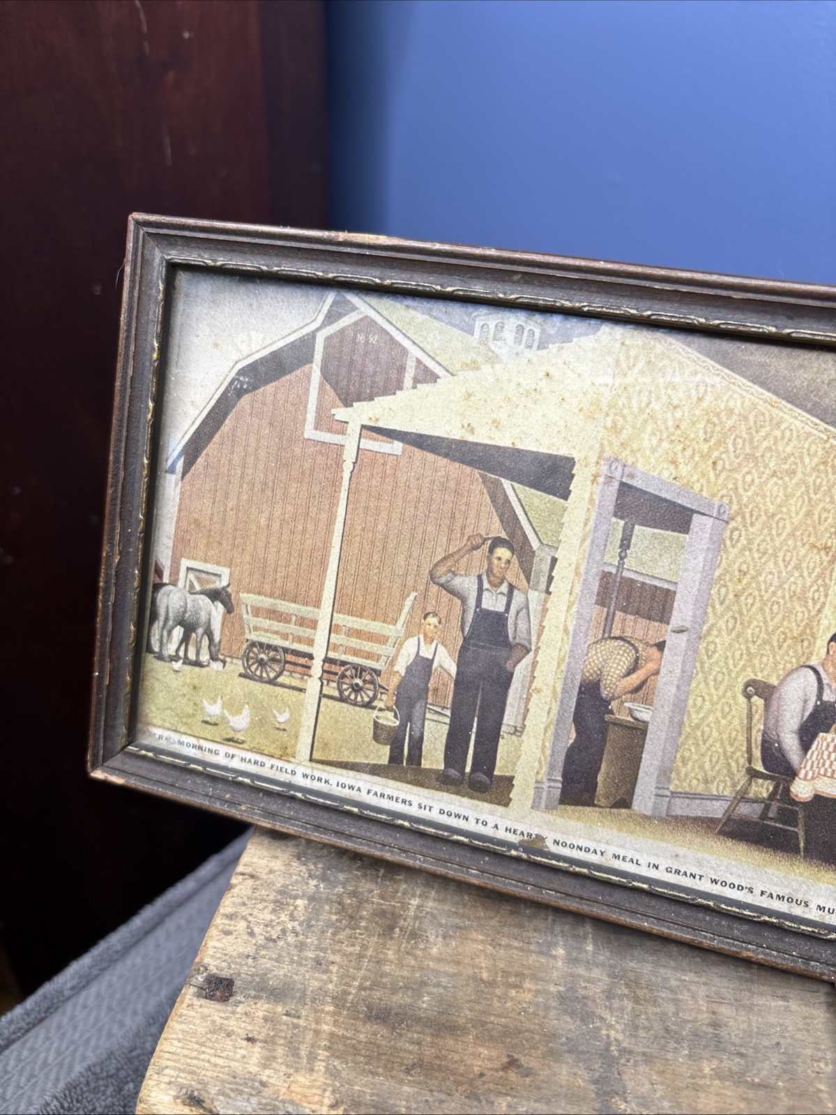 1930s Dinner For Threshers Farming Homestead Print Sign Grant Wood Glass Framed
