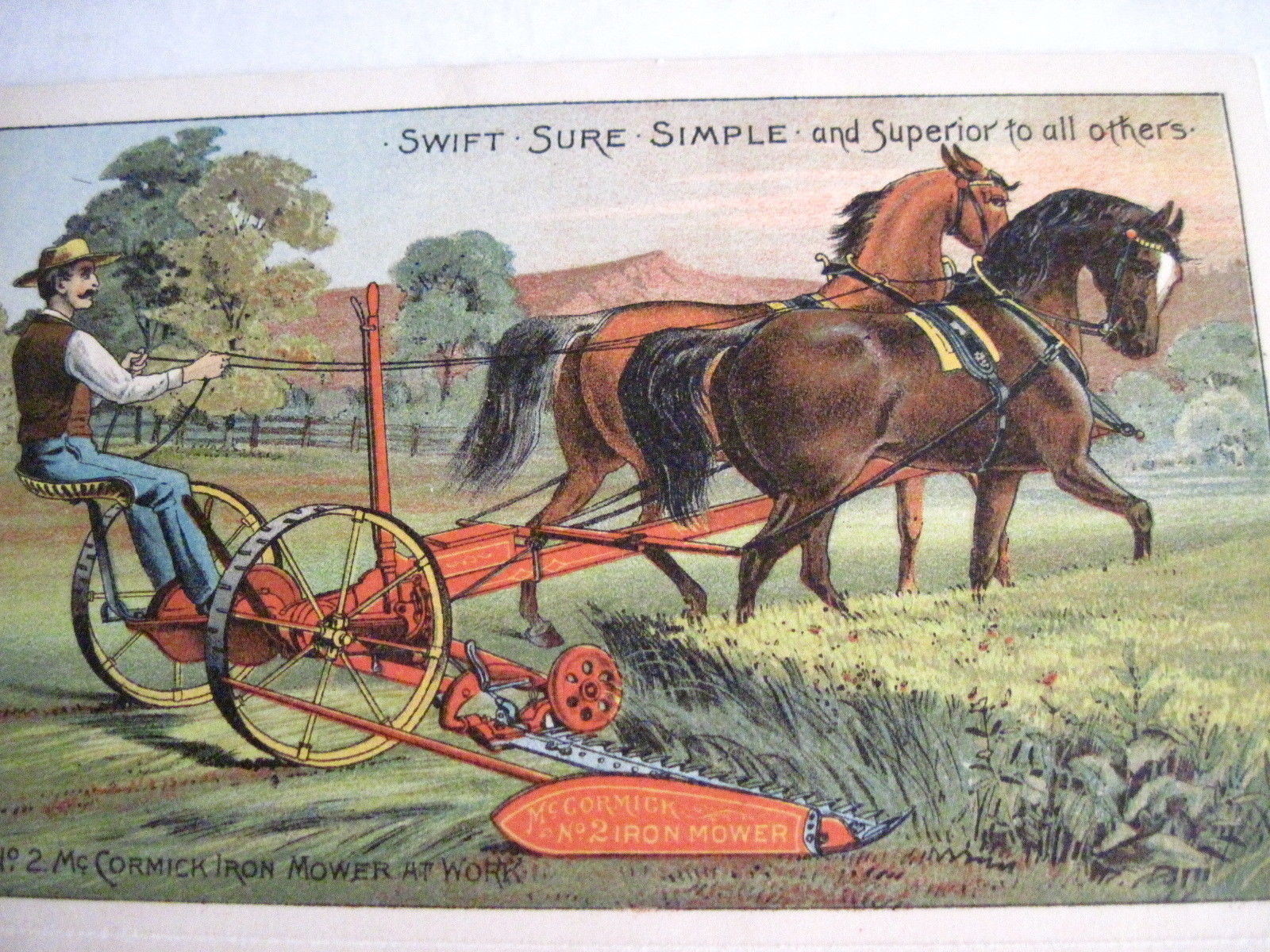 Victorian 1885 Trade Card for « McCormick Harvesting Machine » w/ Lovely Lady *