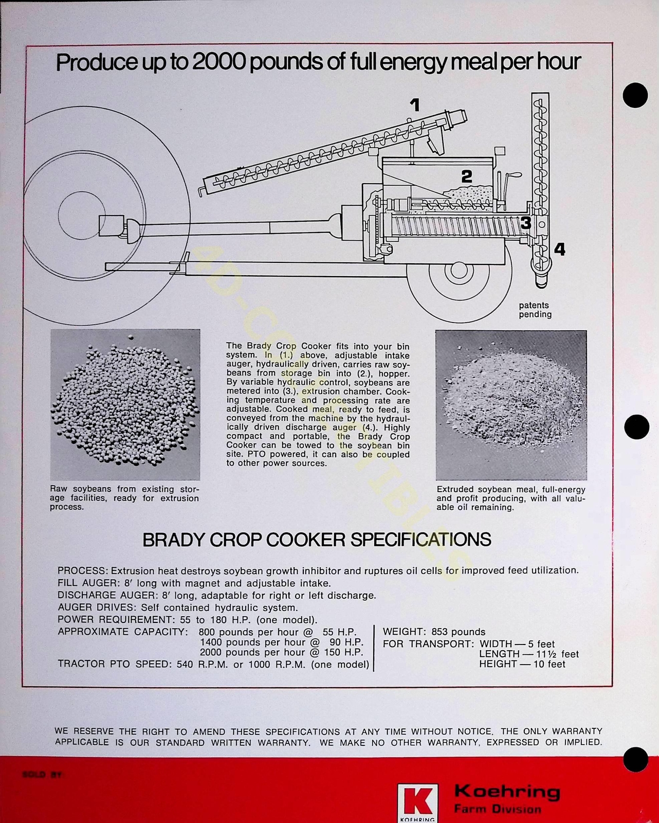 Vintage Farm Brochure Spec Sheet Brady 206 crop cooker soy-based feed system