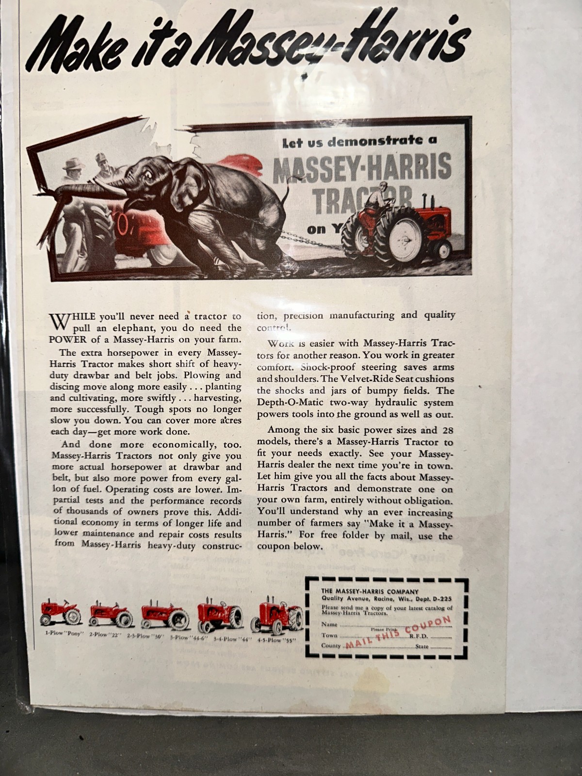 Vintage « For Power – Make It a Massey Harris » Tractor Ad