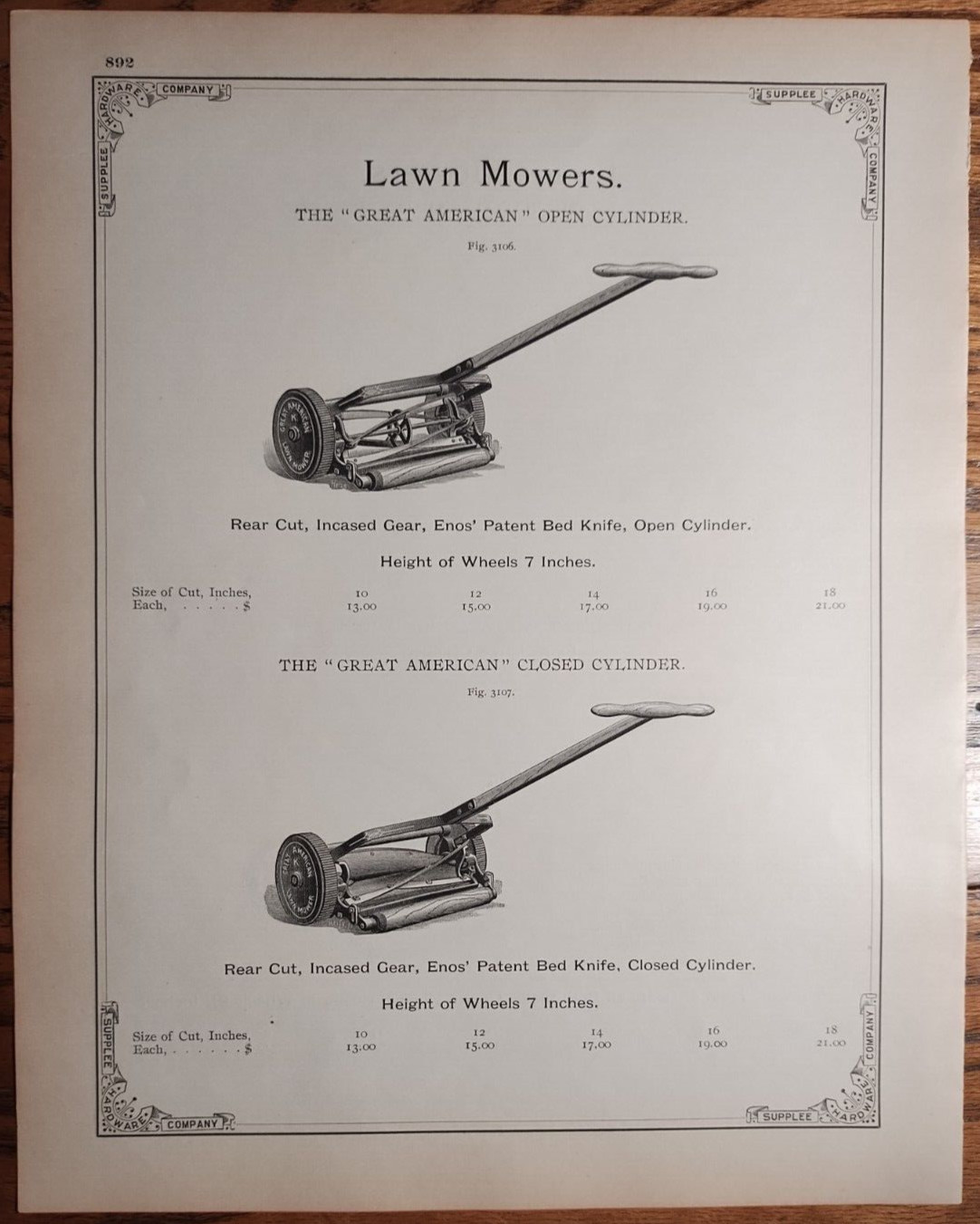 (4) 1893 Pennsylvania Reel Lawn Mowers Print Ads Catalog Pages Original AD-31